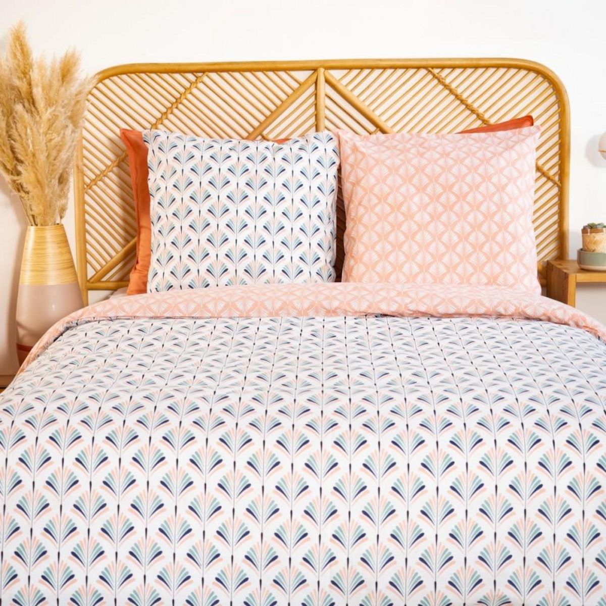 COTE DECO Housse de couette 260x240 VOLEA + 2 taies 100% coton adouci 57 fils/cm2