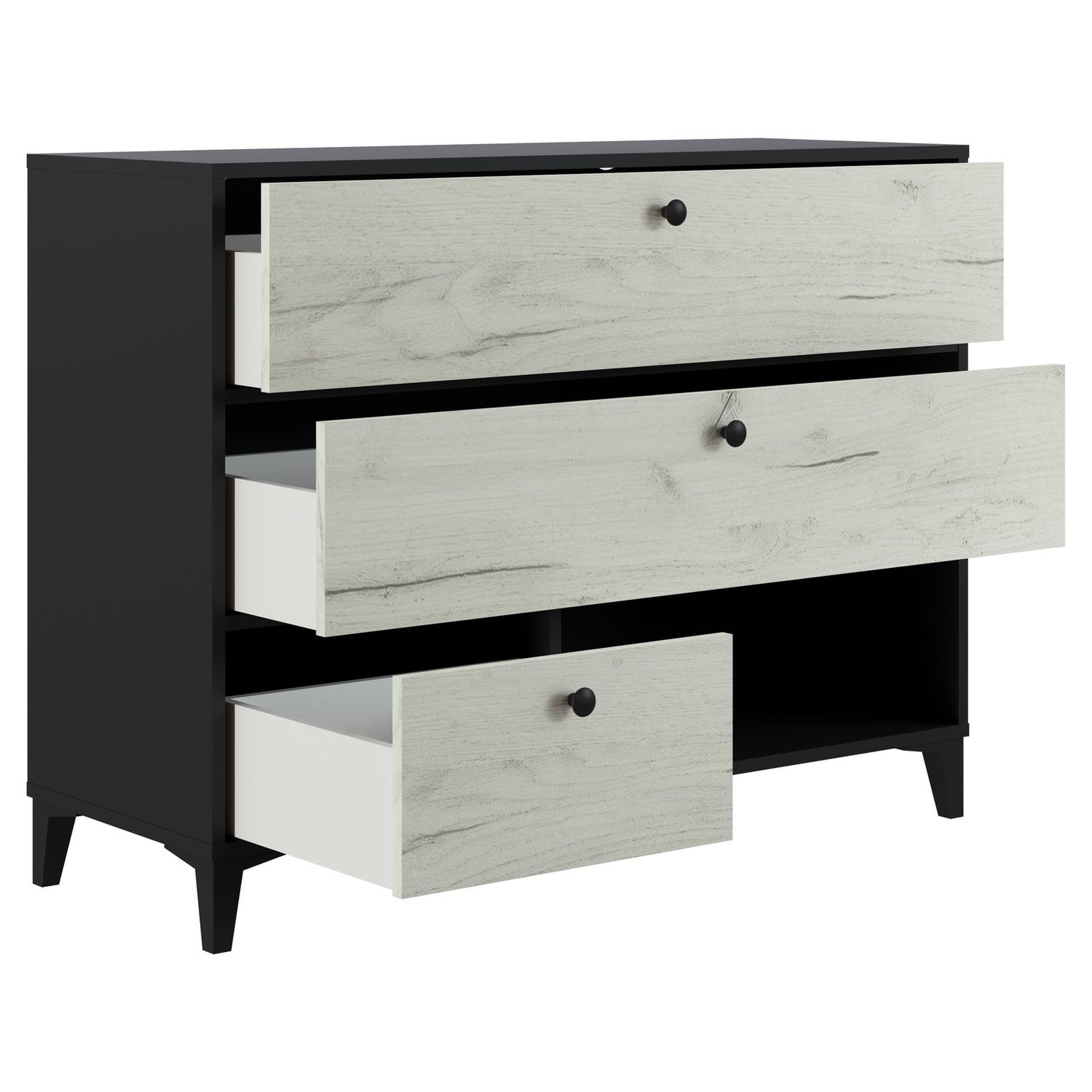 Voir la diapositive 7 : Commode 3 tiroirs 1 niche L110cm BRIDGET