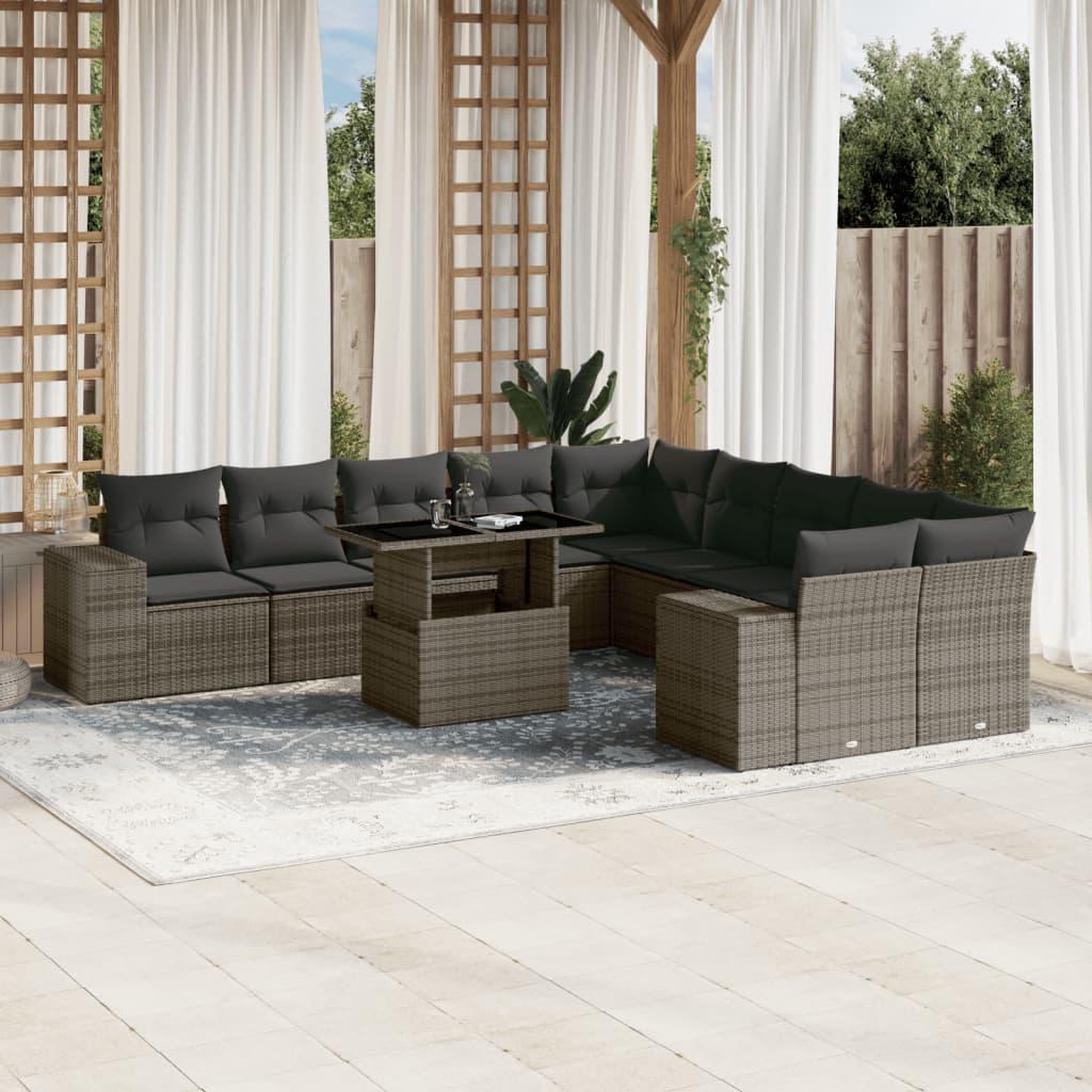 VIDAXL Salon de jardin 11 pcs avec coussins gris resine tressee