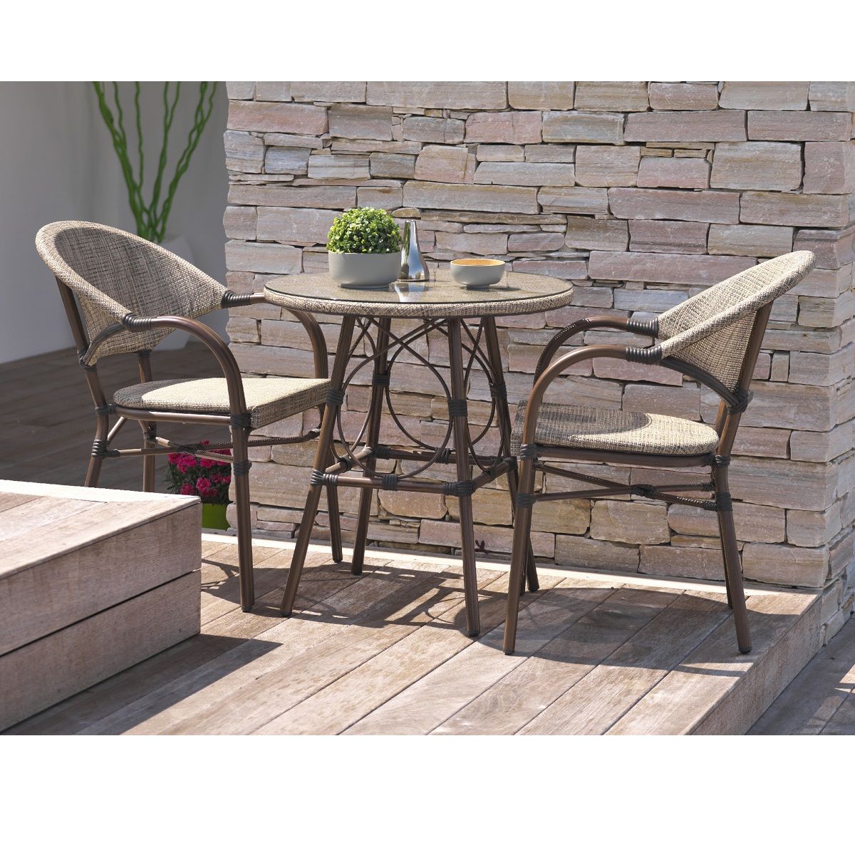 DCB GARDEN Table de jardin - 2 places - Aluminium - Marron - USHAIA