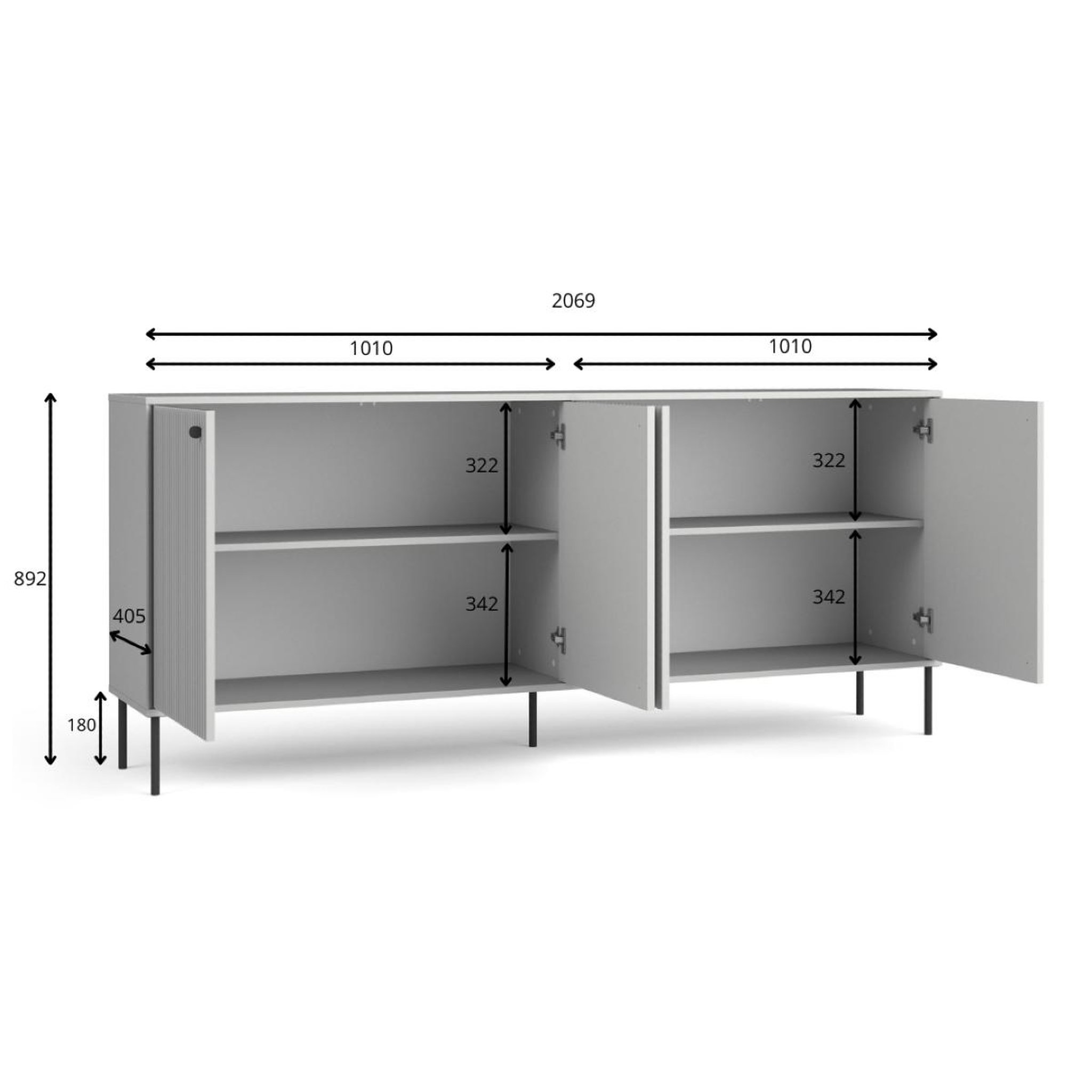Voir la diapositive 5 : JLC KREATION Buffet bas moderne 4 portes coloris gris simy