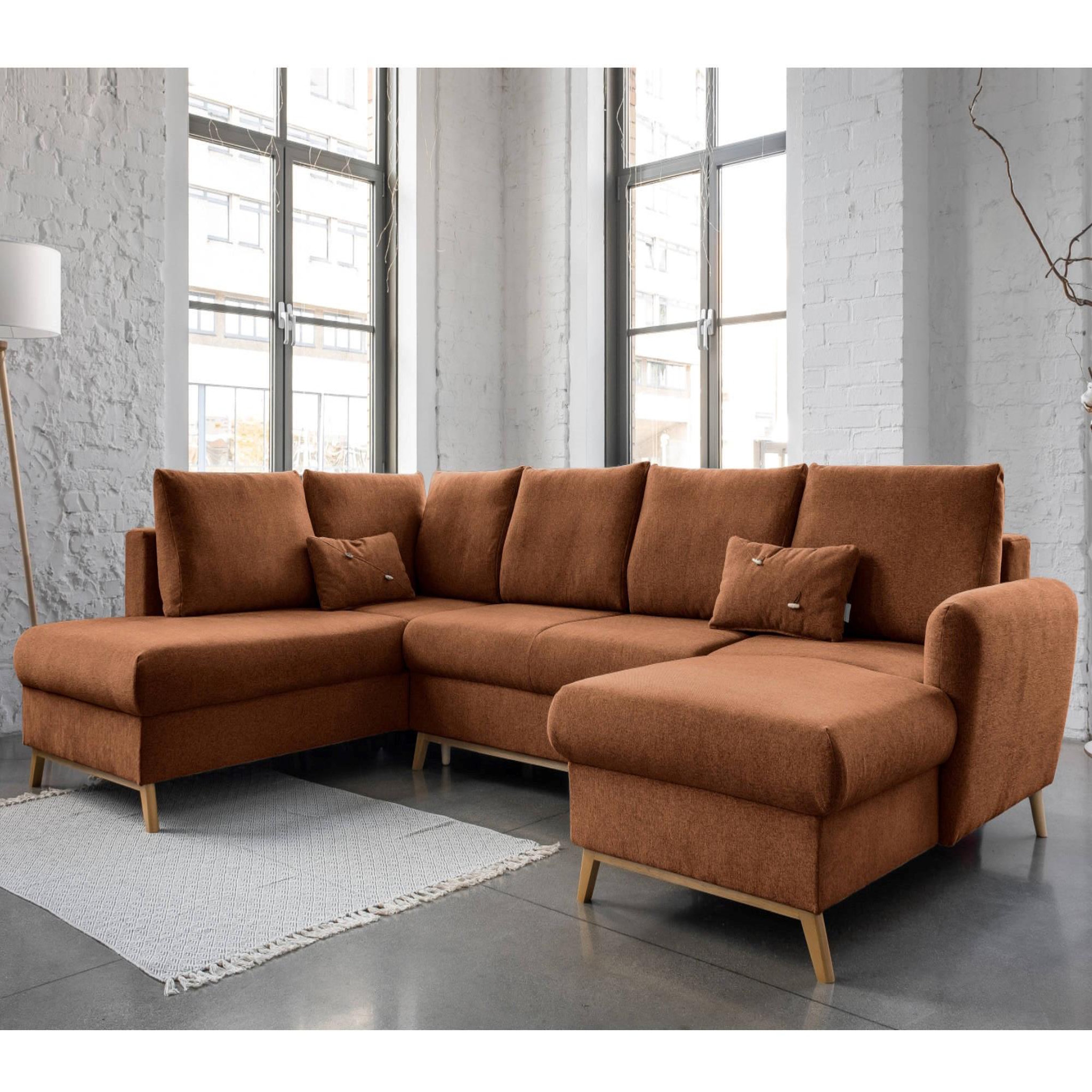 Voir la diapositive 1 : BEST MOBILIER Lagom - canapé d'angle panoramique - convertible - avec coffre - en tissu - 7 places - gauche