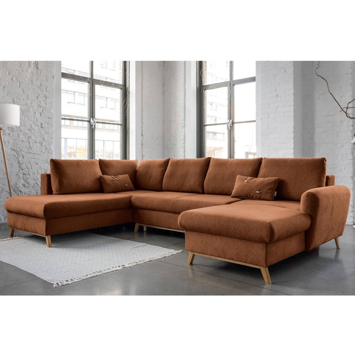 BEST MOBILIER Lagom - canapé d'angle panoramique - convertible - avec coffre - en tissu - 7 places - gauche