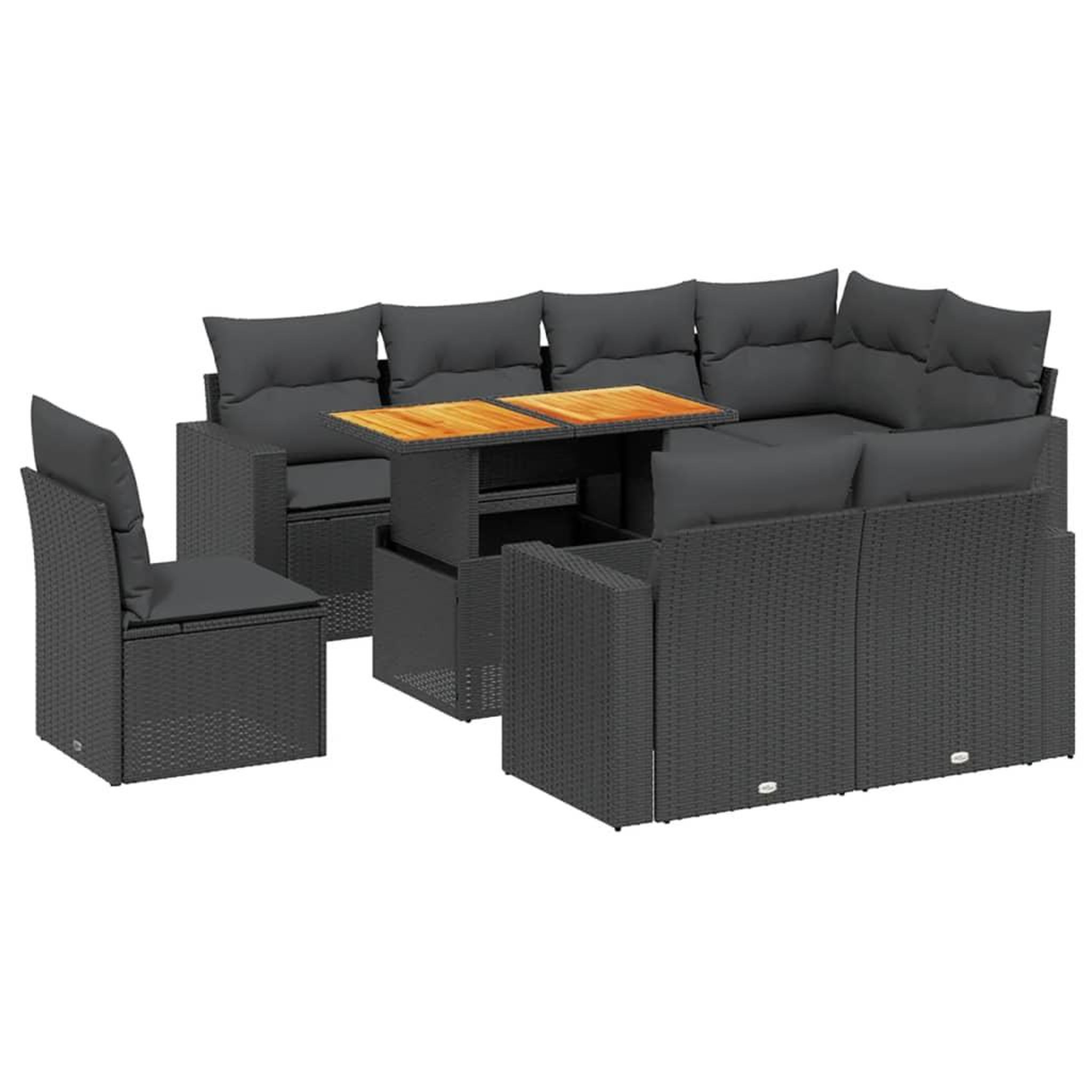 Voir la diapositive 2 : VIDAXL Salon de jardin 9 pcs avec coussins noir resine tressee