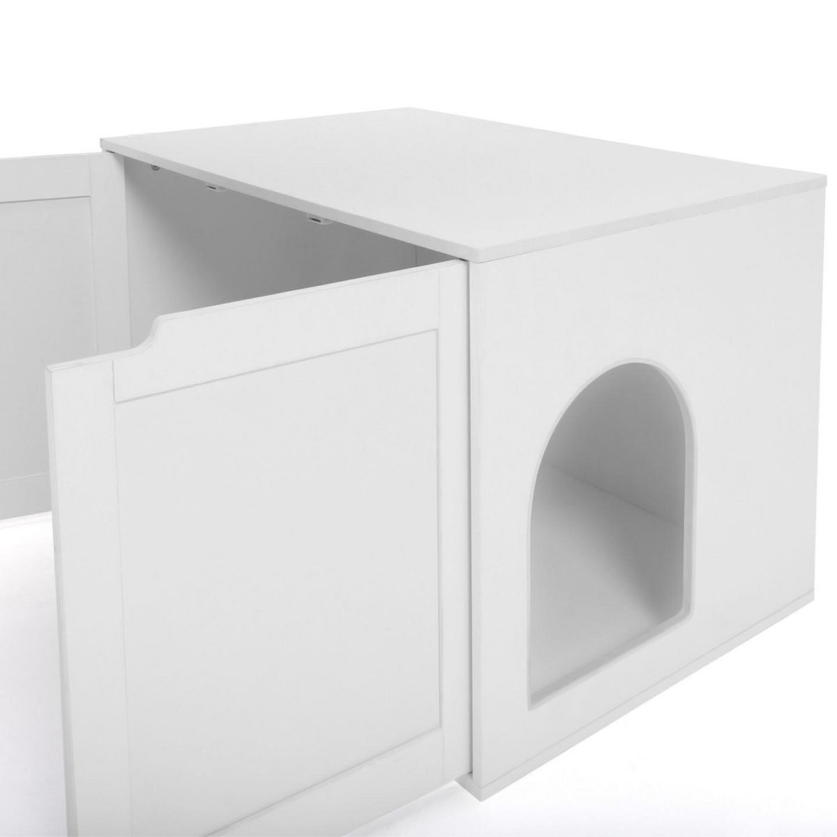 ID MARKET Maison de toilette chat - cache-litière avec doubles portes blanc