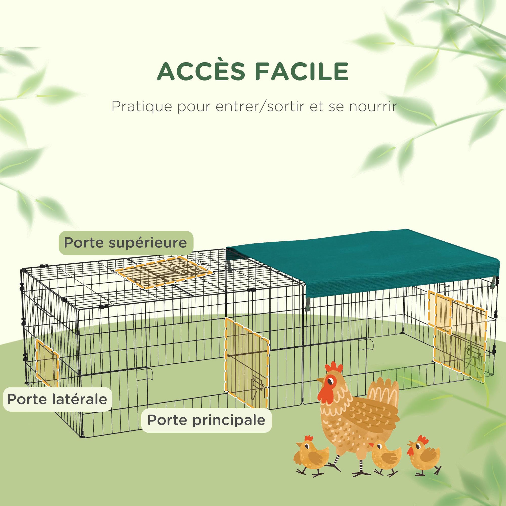 Voir la diapositive 5 : PAWHUT Parc enclos modulable acier avec bache pour lapins rongeurs petits animaux intérieur extérieur 185l x 75l x 50h cm vert