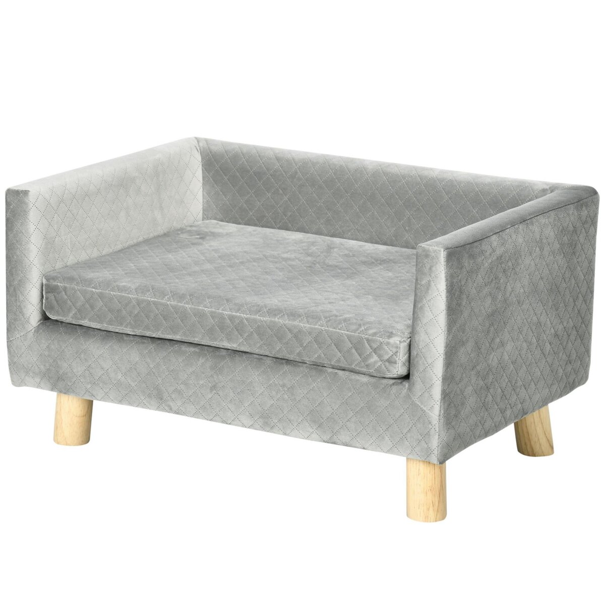 PAWHUT Canapé chien lit pour chien design scandinave coussin moelleux pieds bois massif dim. 64 x 45 x 36 cm velours gris