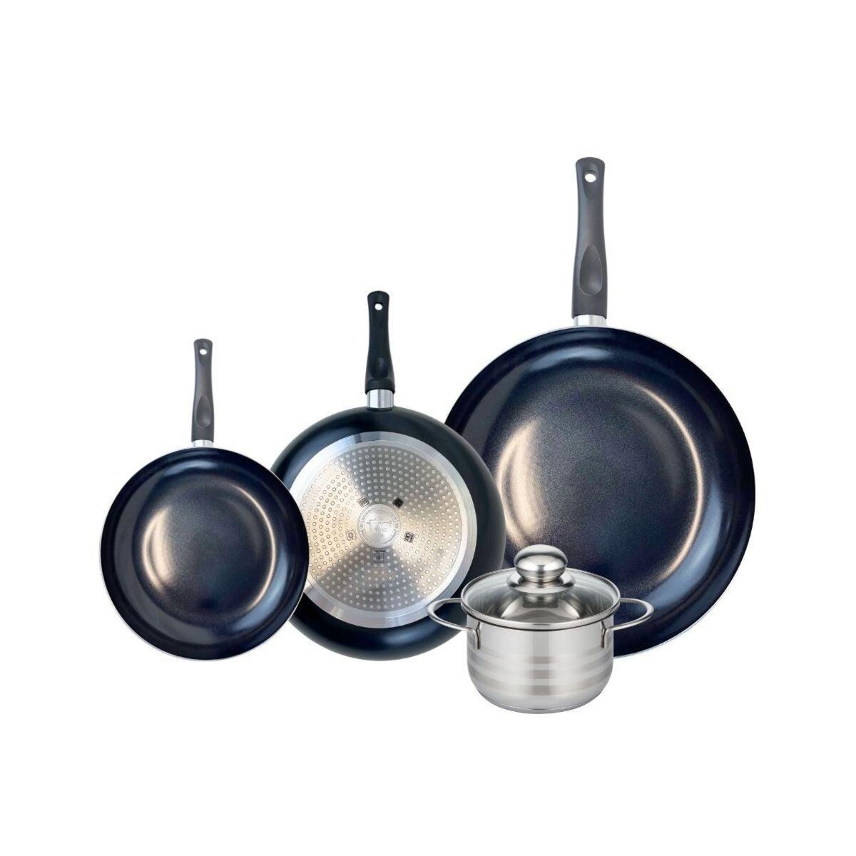 ELO Ensemble de 3 Poêles de cuisson 20, 24 et 32 cm et 1 faitout 14 cm Elo Prima Brillant