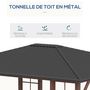 Voir la diapositive 4 : OUTSUNNY Pergola pavillon de jardin avec toit rigide imperméable - dim. 364L x 299l x 280H cm - métal aspect bois gris foncé