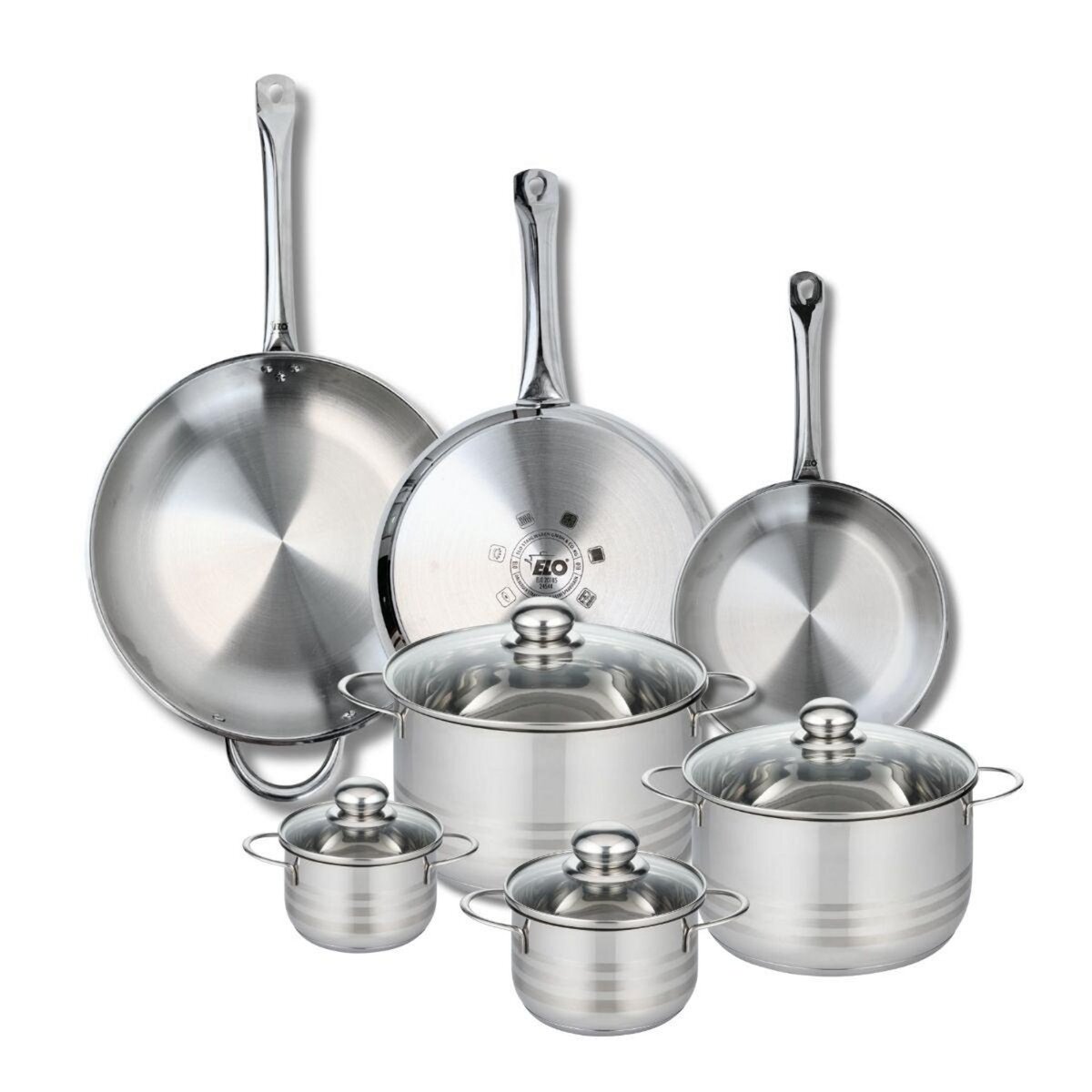 ELO Ensemble de 3 Poêles de cuisson 24, 28 et 32 cm et 4 faitouts 12, 14, 20 et 24 cm Elo Profi Brillant