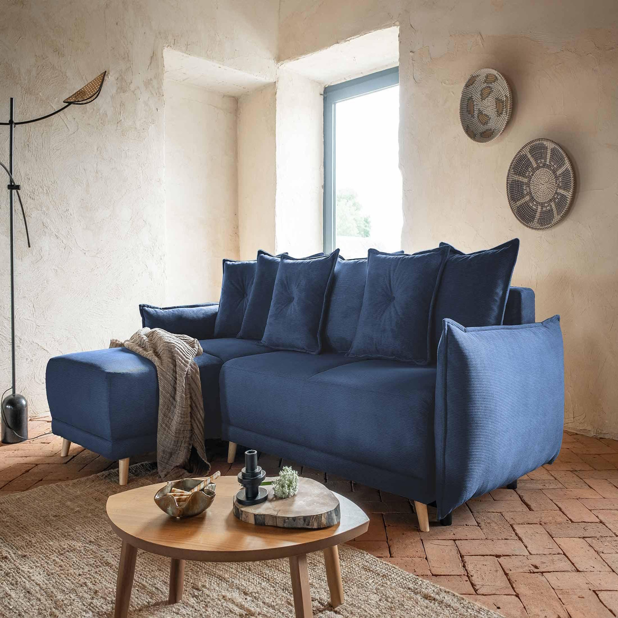 Voir la diapositive 6 : BEST MOBILIER Lena - canapé d'angle réversible 4 places - convertible avec coffre - en velours côtelé