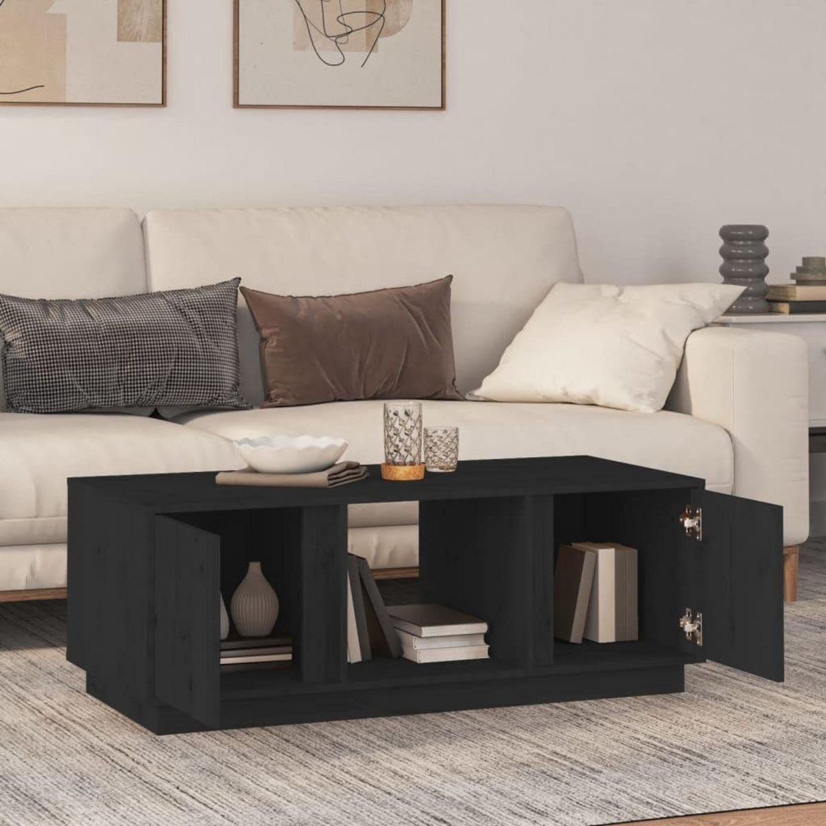 VIDAXL Table basse Noir 110x50x40 cm Bois massif de pin
