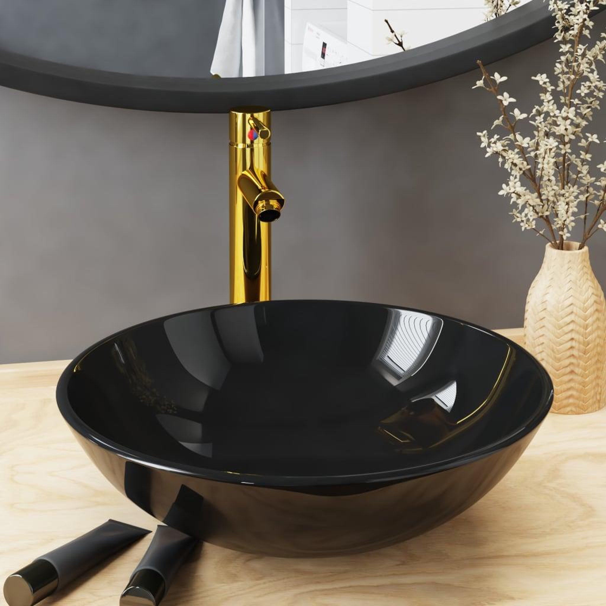 Voir la diapositive 1 : VIDAXL Lavabo de bain avec robinet et drain a poussoir Verre trempe