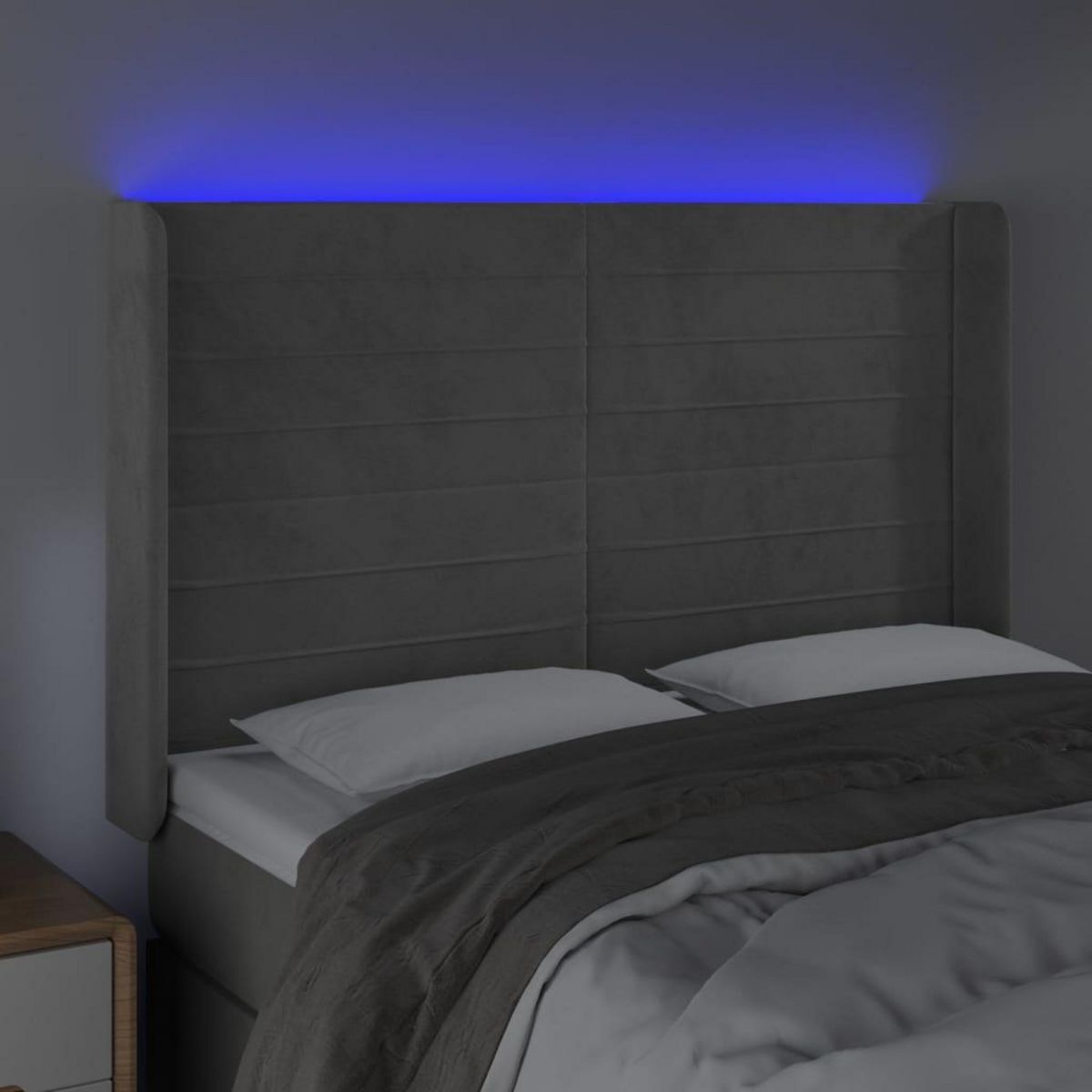 VIDAXL Tete de lit a LED Gris clair 147x16x118/128 cm Velours