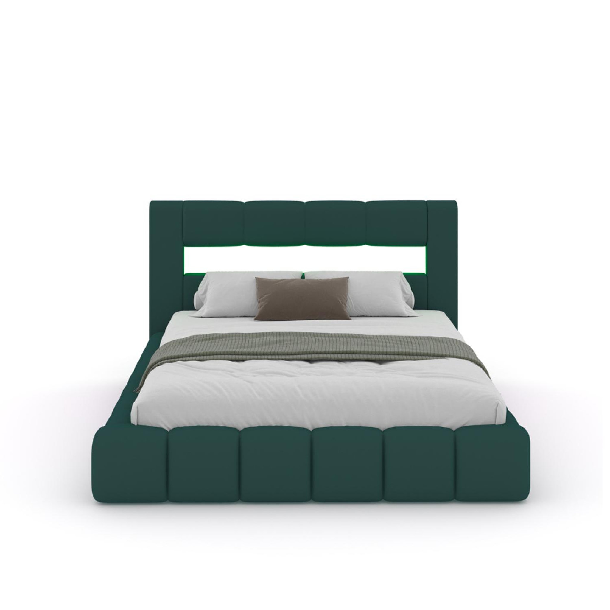 Voir la diapositive 5 : CONCEPT USINE Lit coffre style nuage led 140x190cm velours vert omaha
