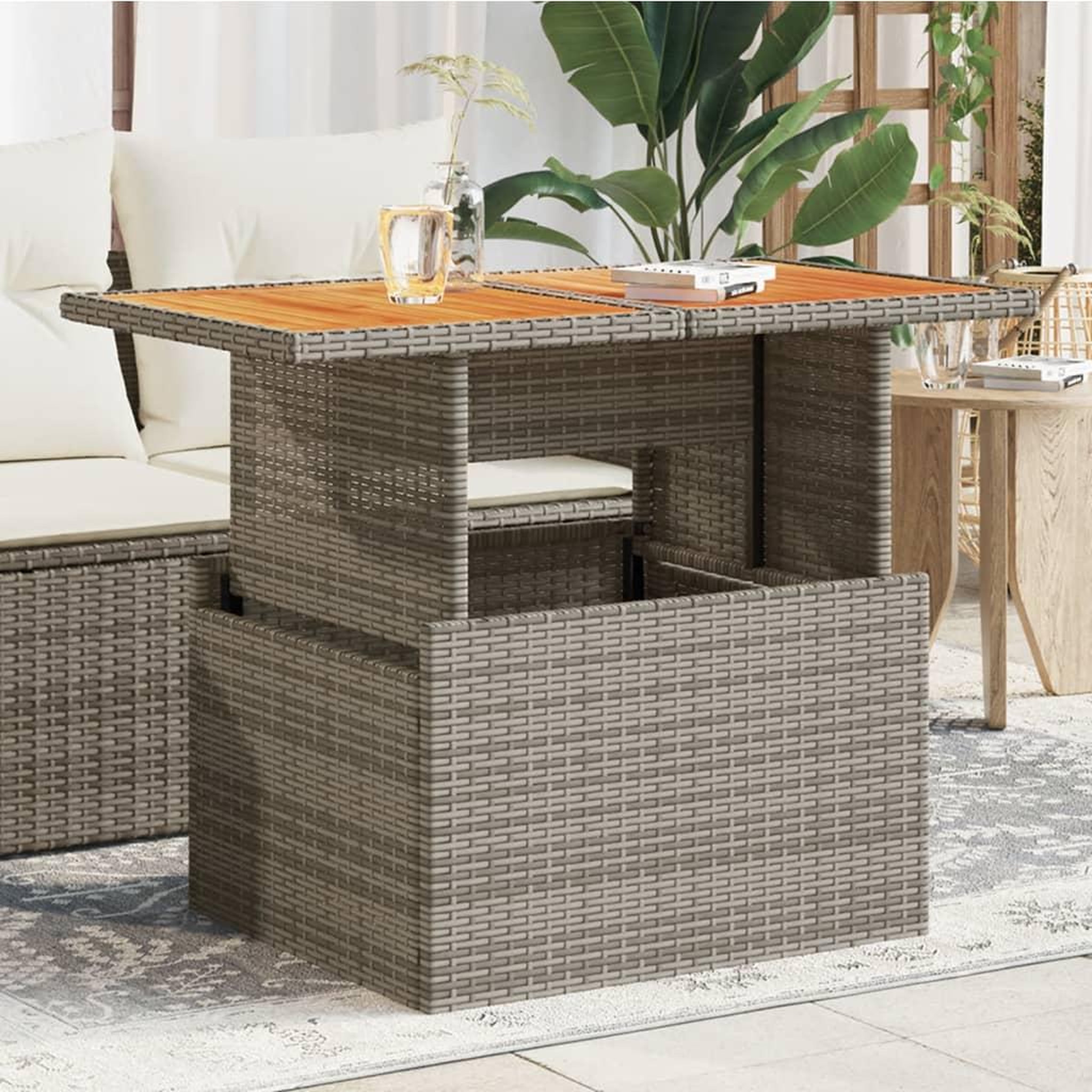 VIDAXL Table de jardin gris 100x55x73 cm resine tressee et bois acacia
