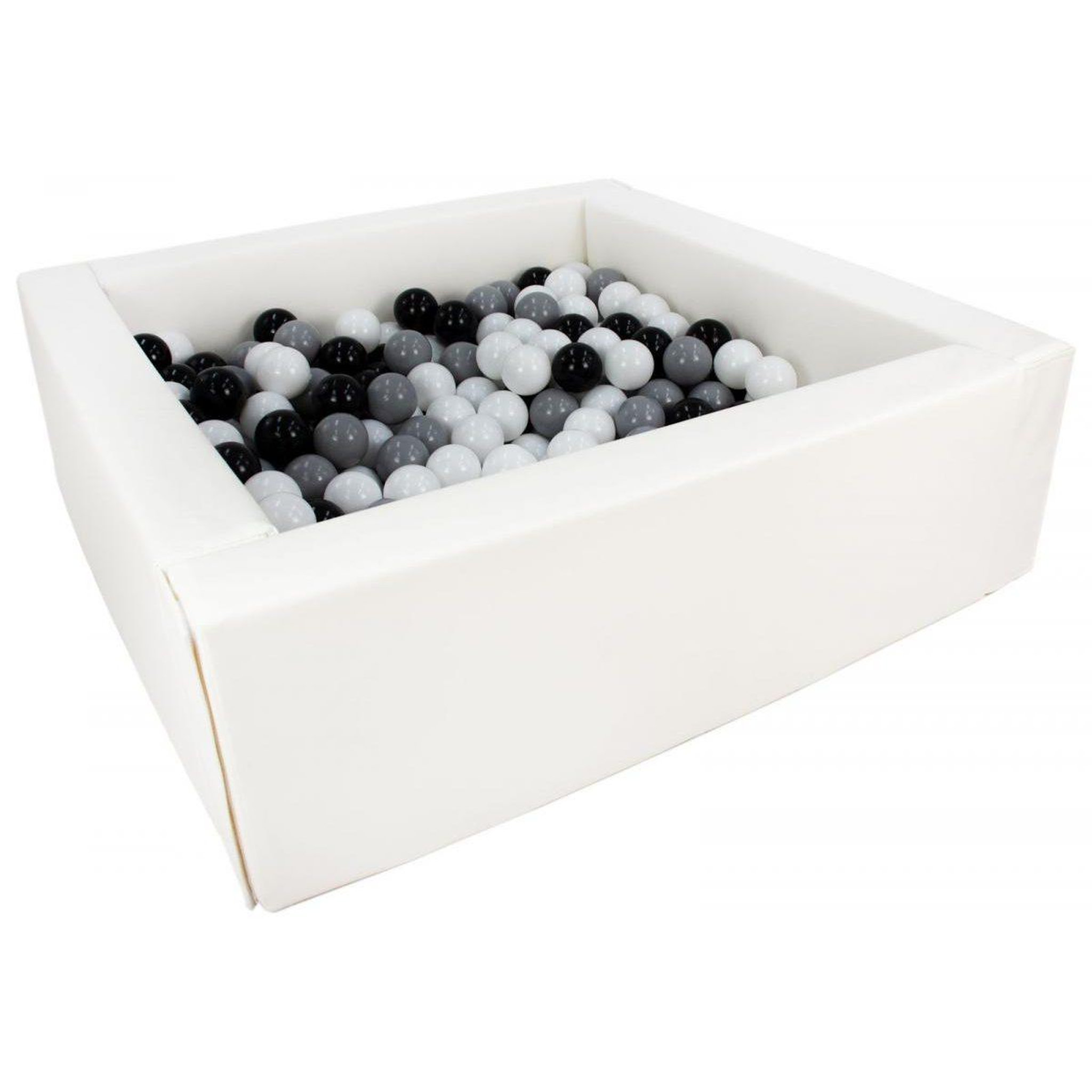VELINDA Piscine à balles carrée avec 300 balles - blanc/noir, blanc, gris