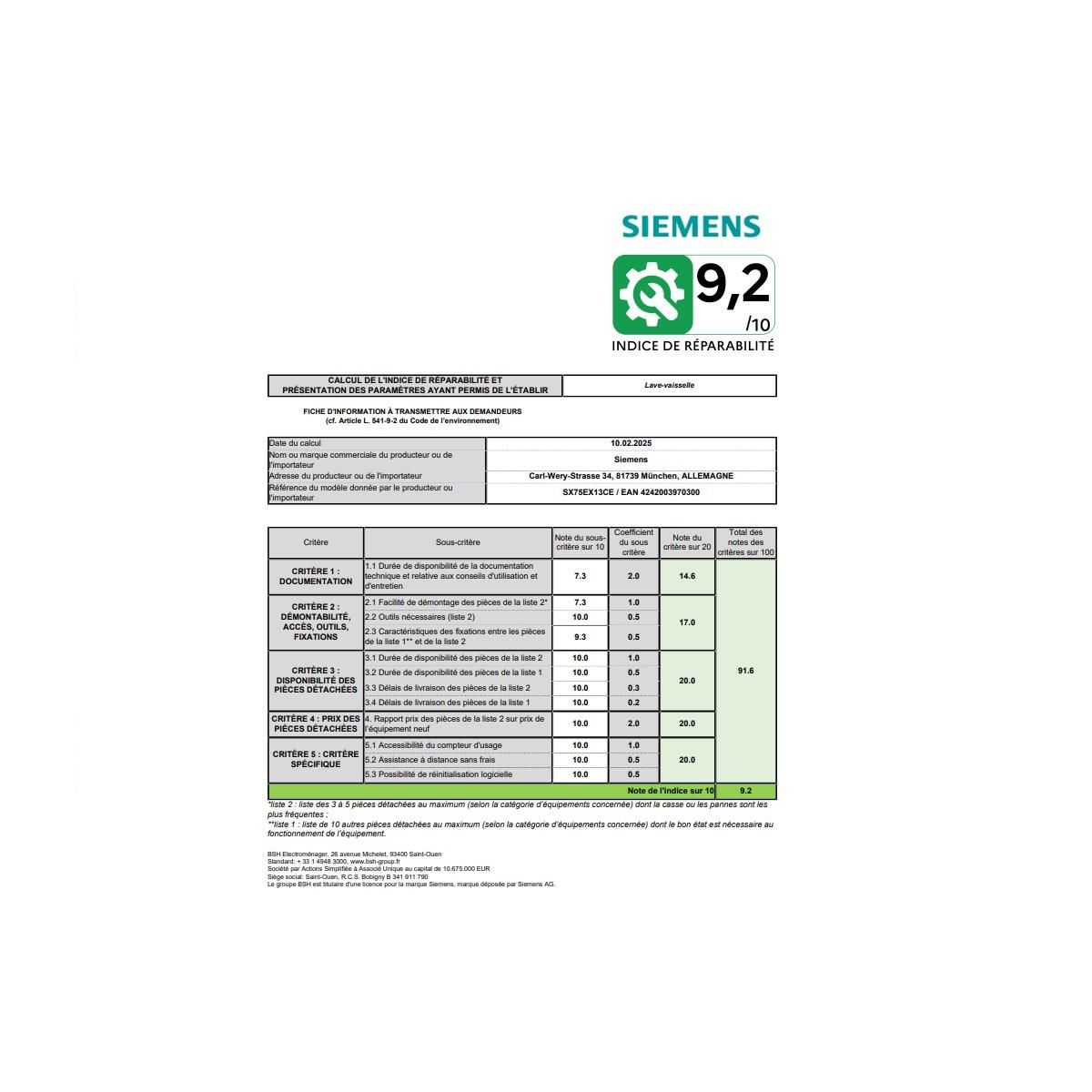 Siemens Lave-vaisselle 60cm 14 couverts 42db tout intégrable - SX75EX13CE