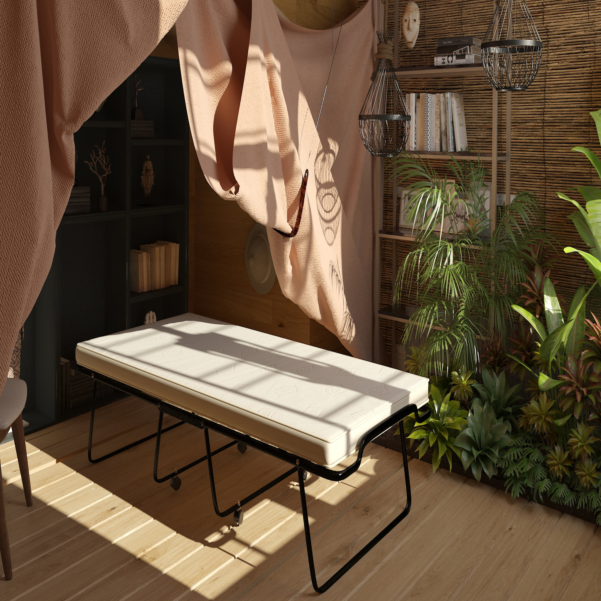 Voir la diapositive 3 : SEDAC LIT PLIANT sommier 17 lattes + matelas mousse 90x190 cm FOLDI