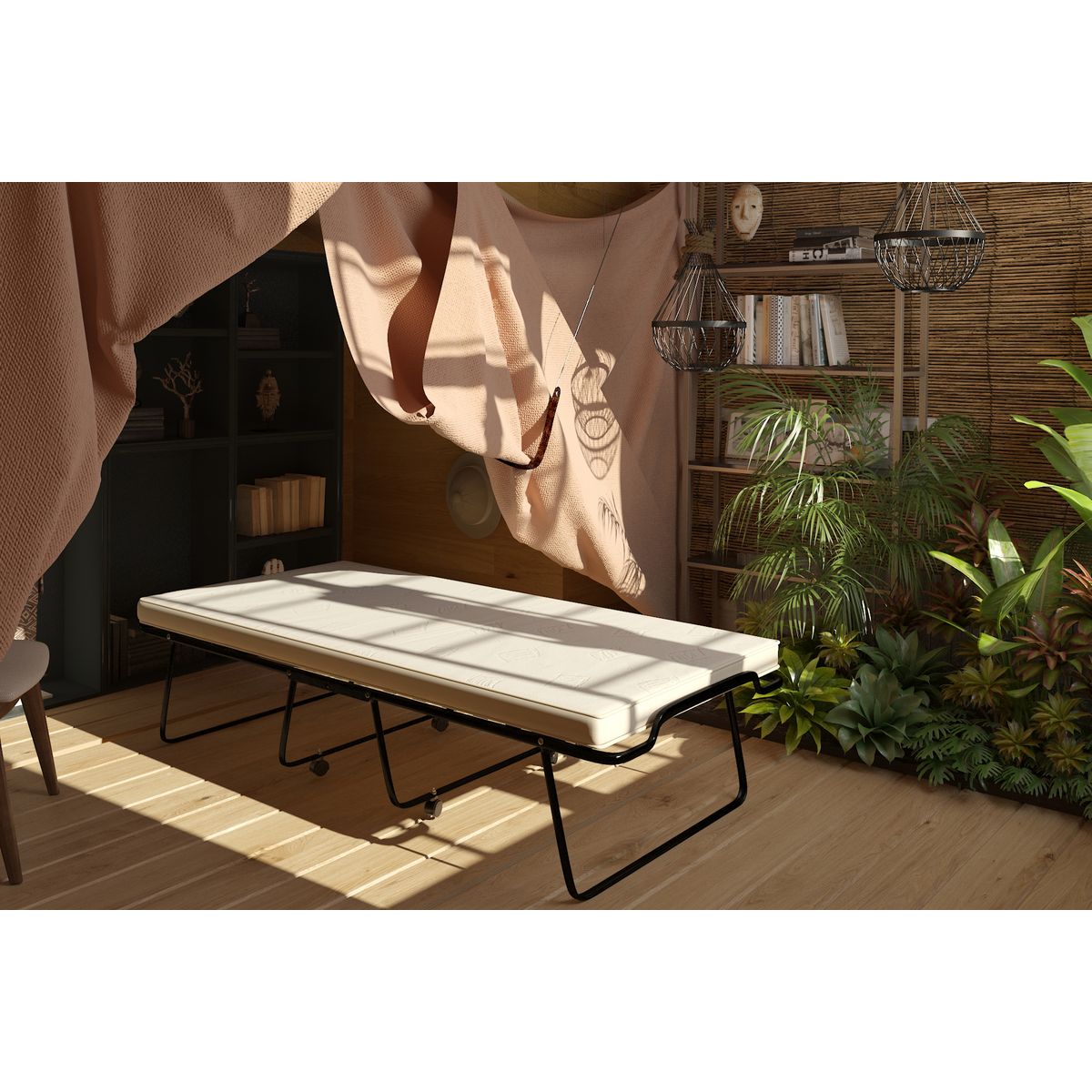 SEDAC LIT PLIANT sommier 17 lattes + matelas mousse 90x190 cm FOLDI