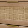 Voir la diapositive 5 : SWEEEK Commode chiffonnier effet bois et cannage 4 tiroirs naturel. poignée en métal doré - L 48 x P 39.5 x H 96 cm - Eva
