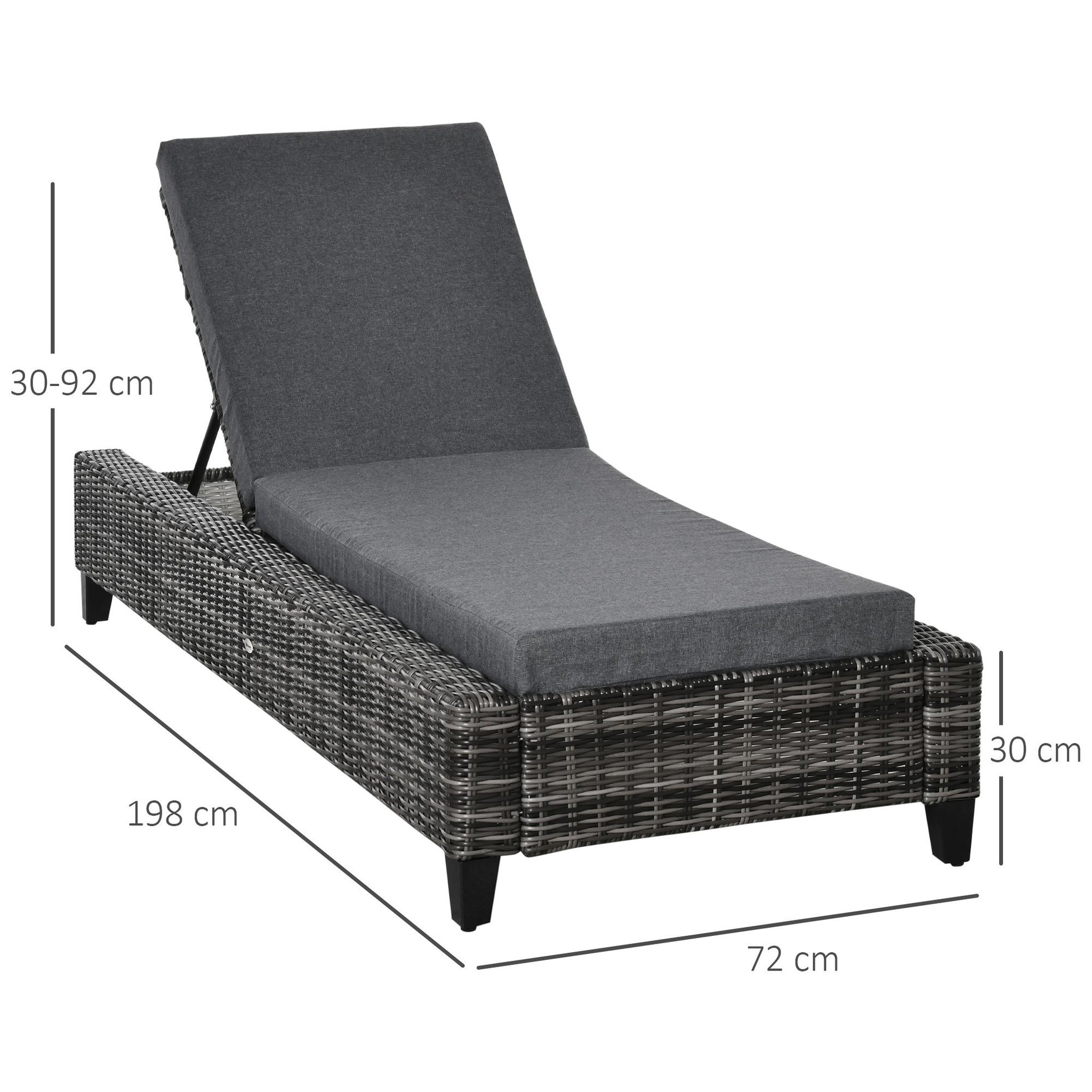 Voir la diapositive 3 : OUTSUNNY Bain de soleil transat grand confort matelas inclinaison réglable multipositions résine tressée grise