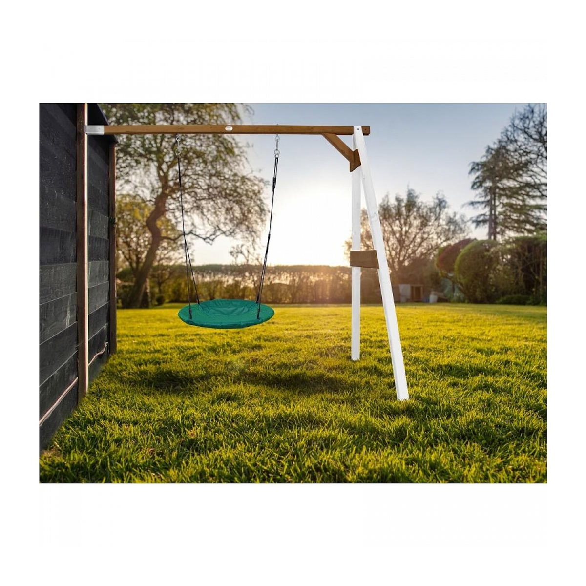 Axi House AXI Portique mural en bois Blanc Marron avec balancoire siege nid rond