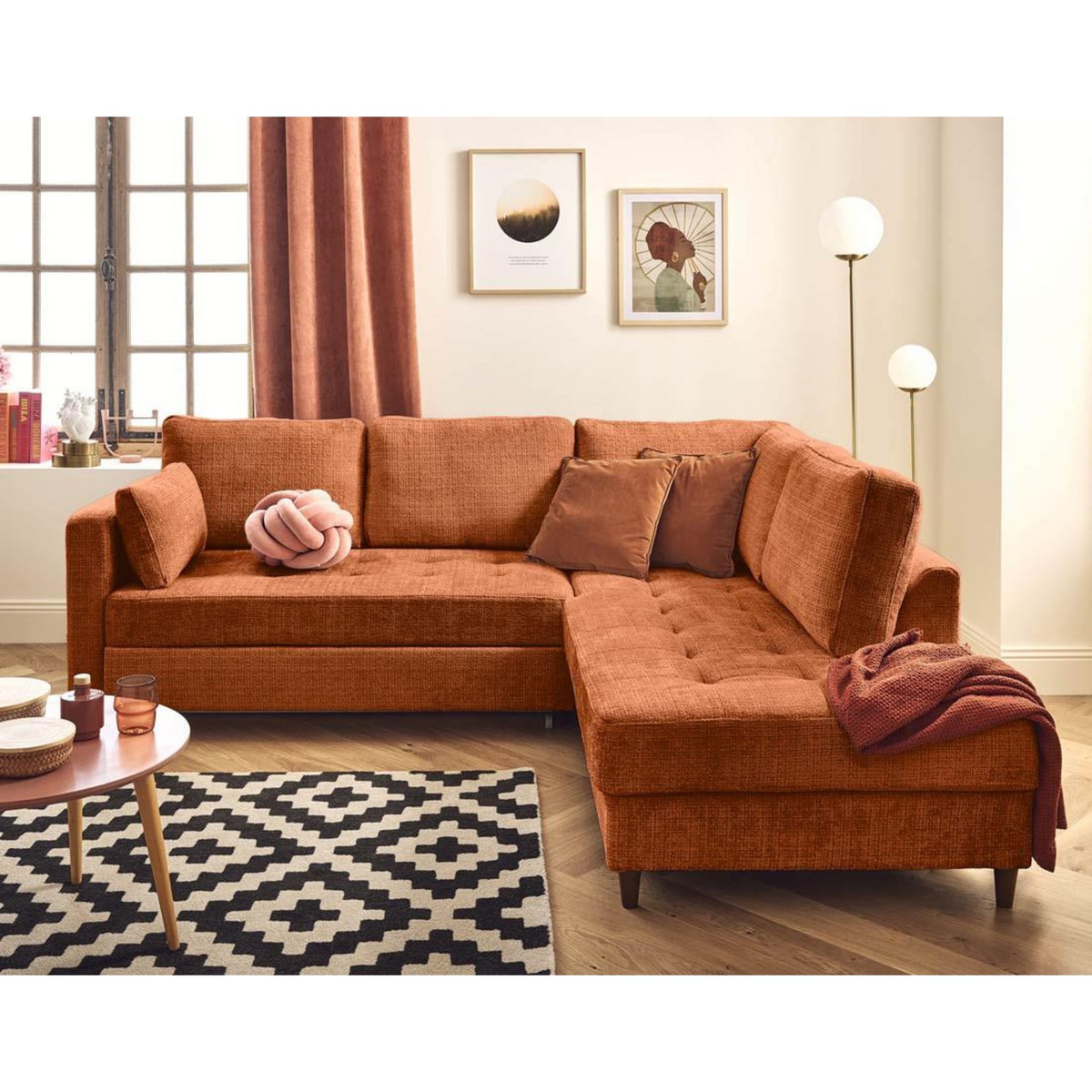 LISA DESIGN Anna - canapé d'angle droit 5 places convertible en velours texturé