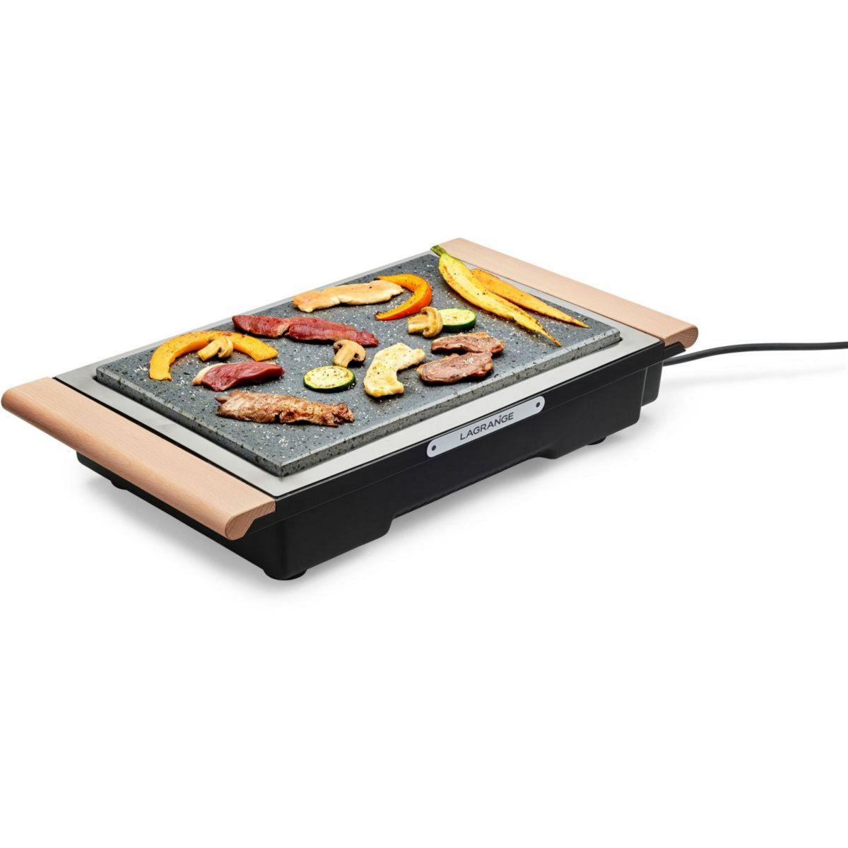 LAGRANGE Plancha électrique Grill' Pierre Classic bois clair à poser, 37x23 cm