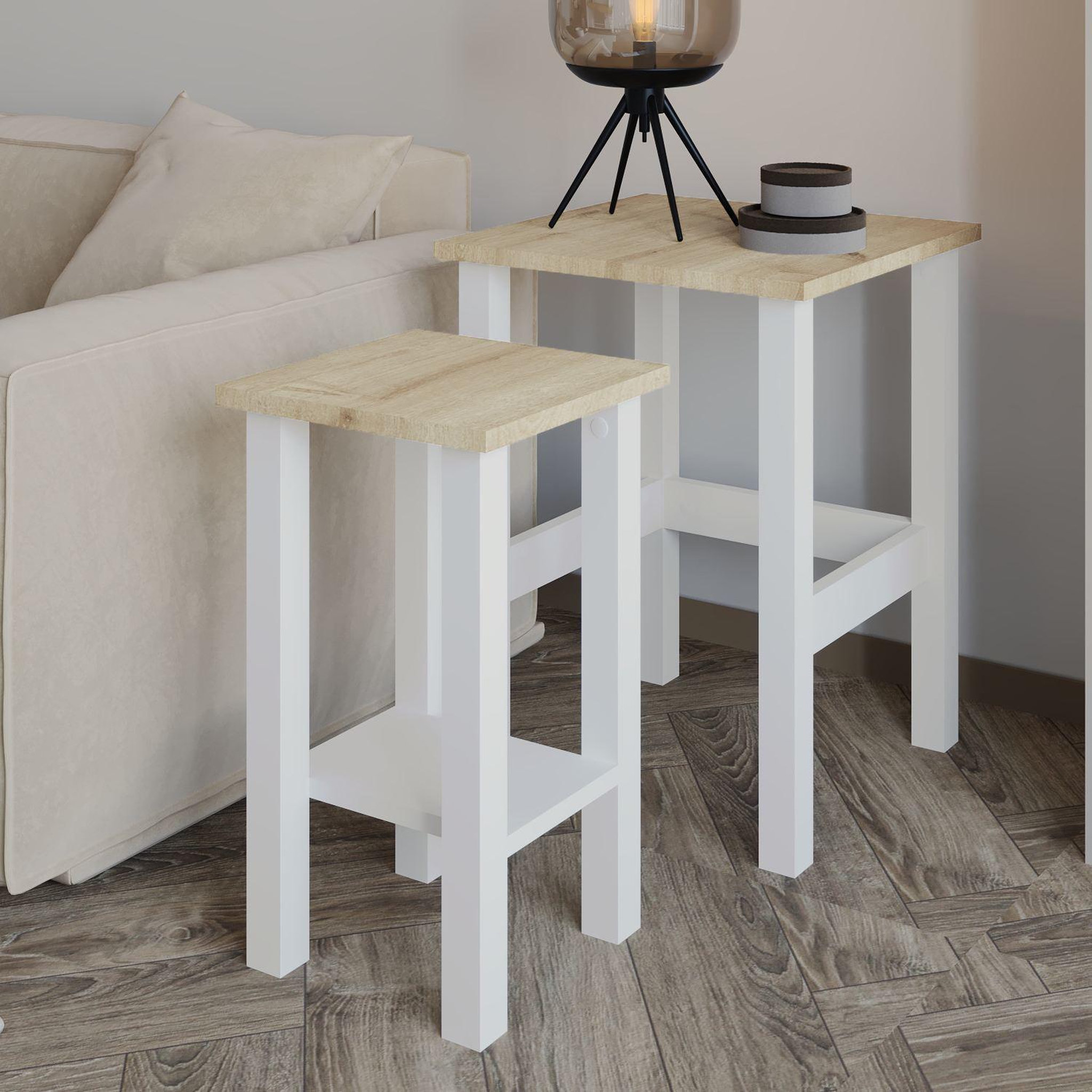 Voir la diapositive 4 : Habitat et Jardin Lot de 2 tables d'appoint en bois  gina 2  - 45 x 45 x 60 cm - beige