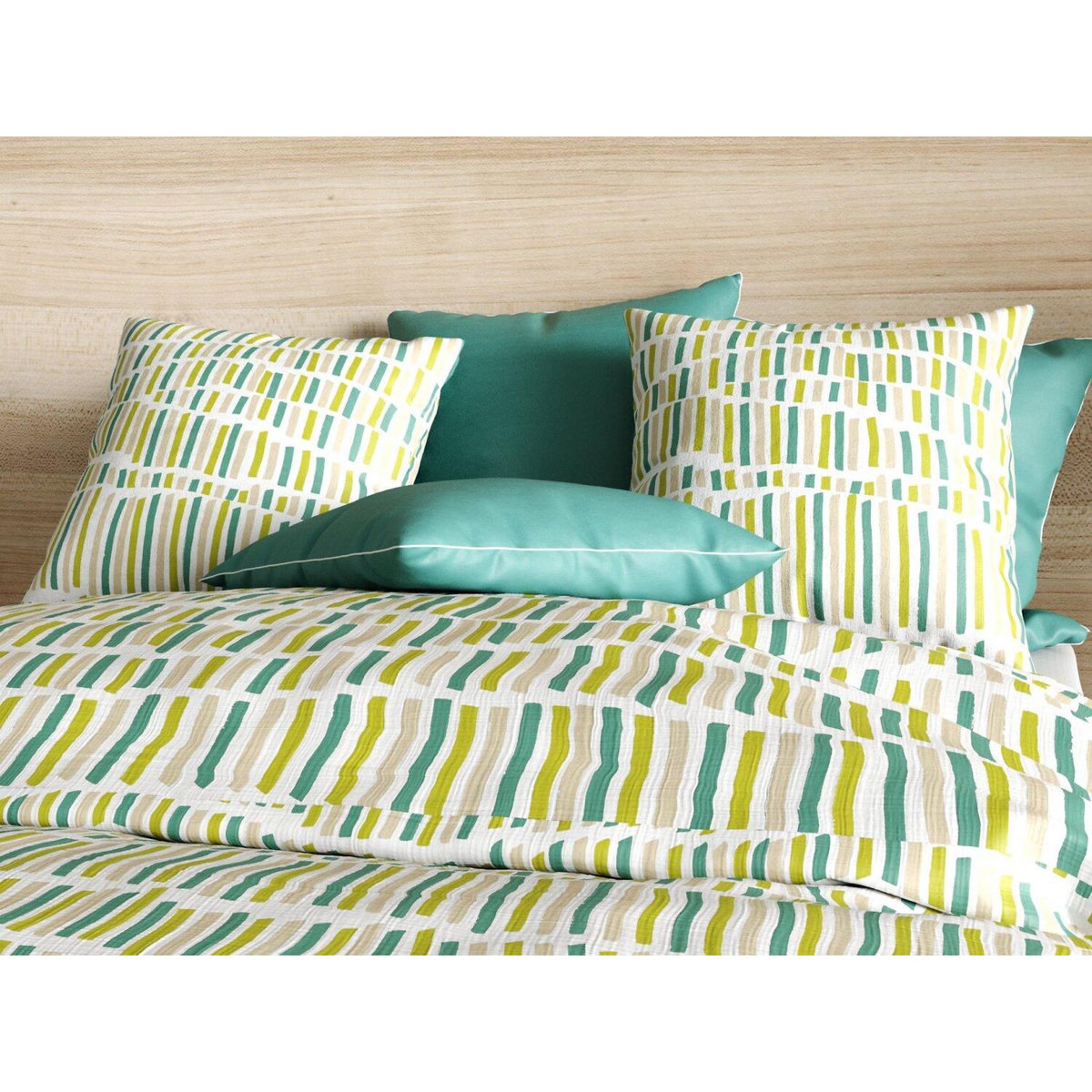 Les Ateliers du Linge Parure de housse de couette 100%coton 57fils flava green