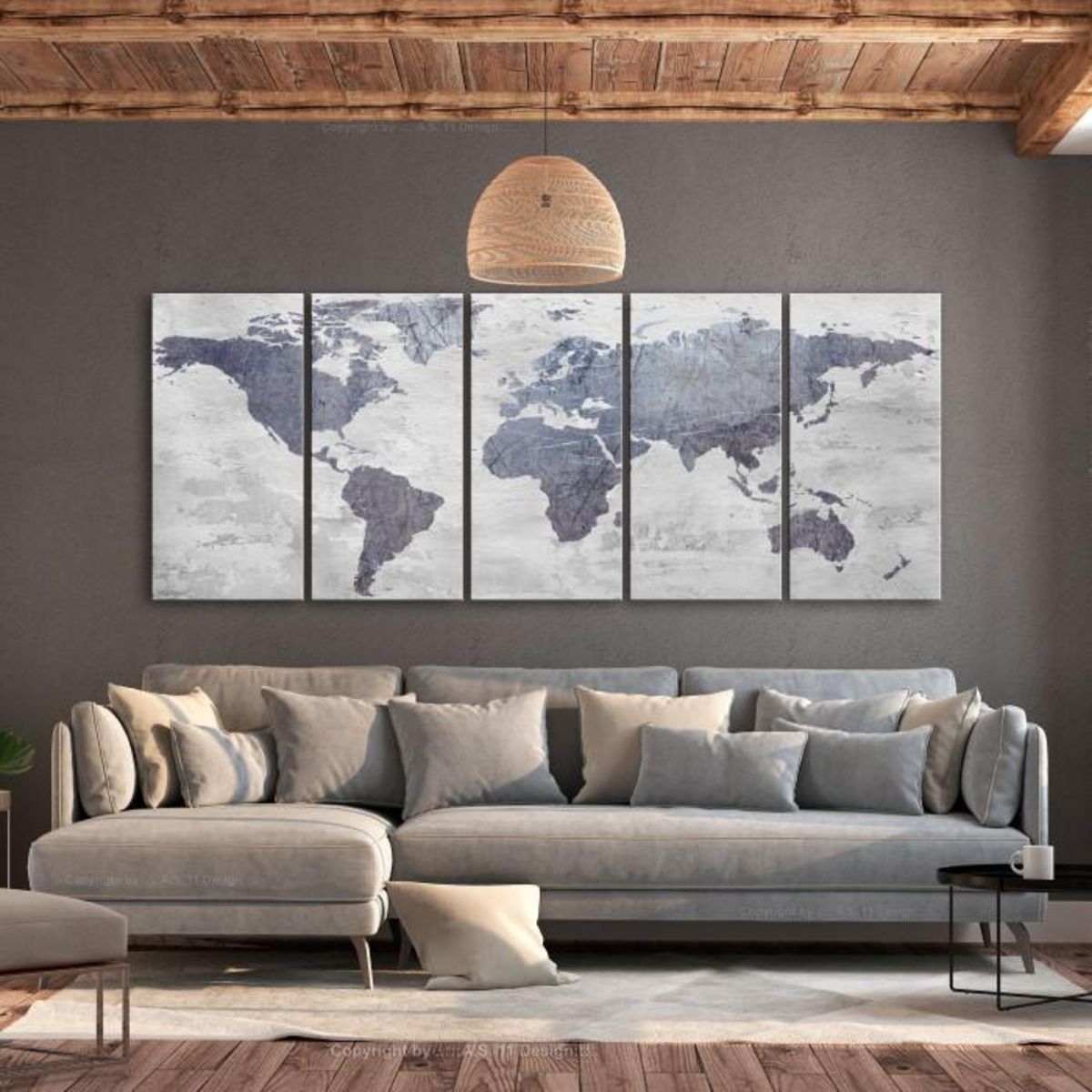 Paris Prix Tableau 5 Panneaux  Concrete World Map Narrow