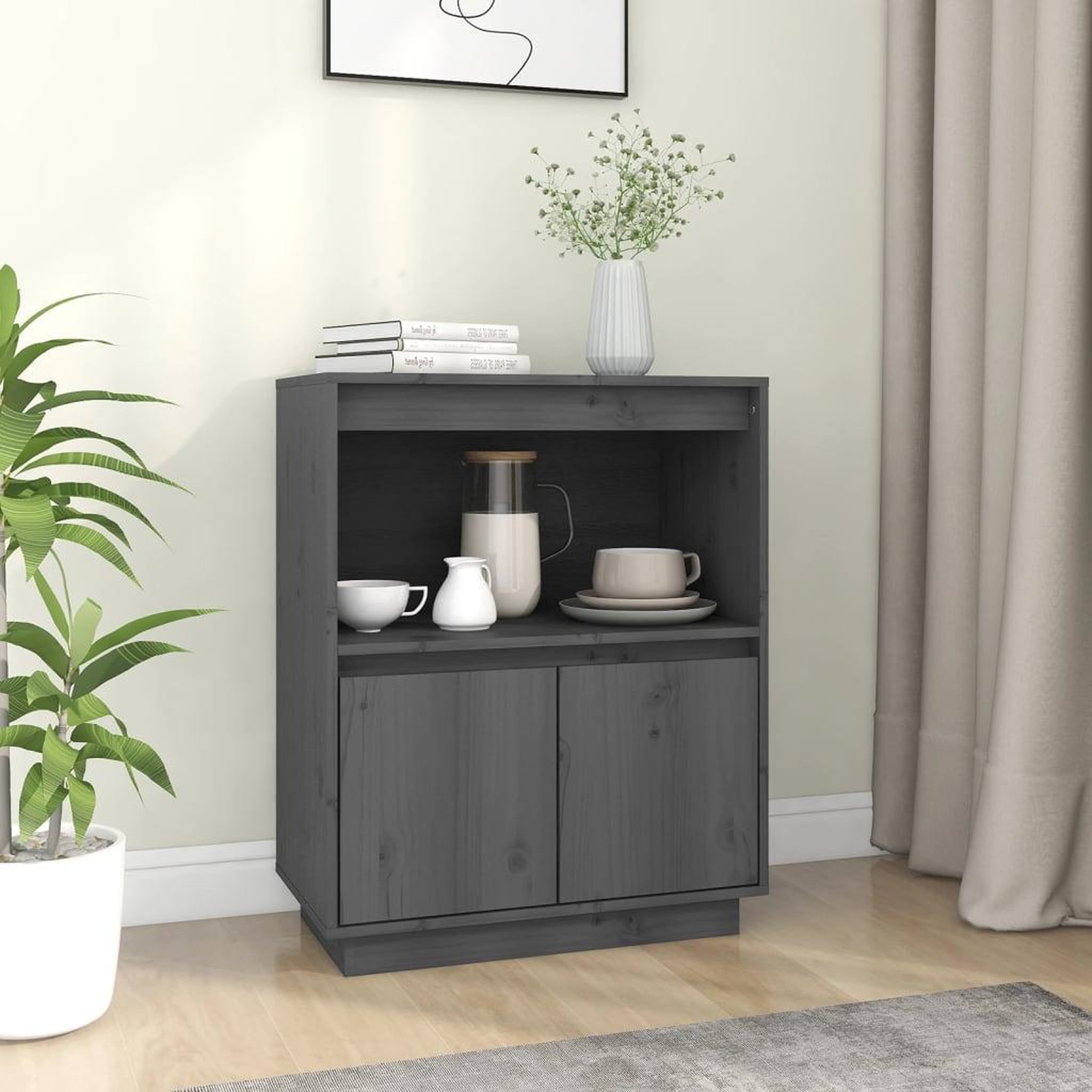 Voir la diapositive 1 : VIDAXL Buffet Gris 60x34x75 cm Bois massif de pin