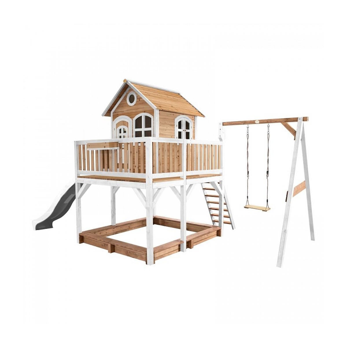 Axi House Axi Maisonnette LIAM  Brun Blanc avec 1 balancoire et toboggan Blanc et bac à sable