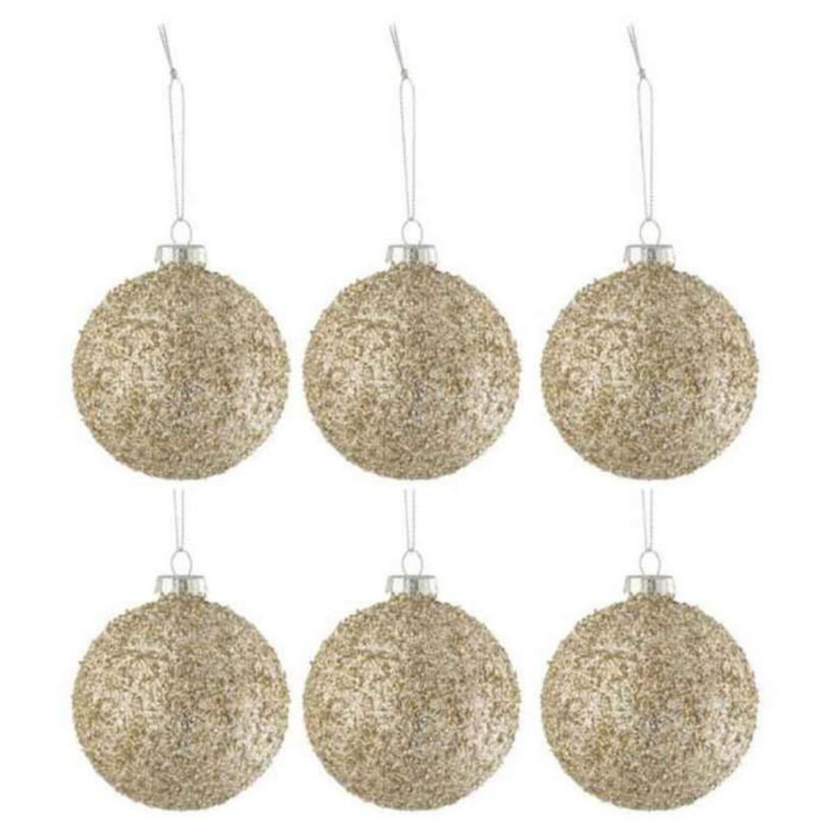 Paris Prix Lot de 6 Boules de Noël  Pailletées  8cm Or