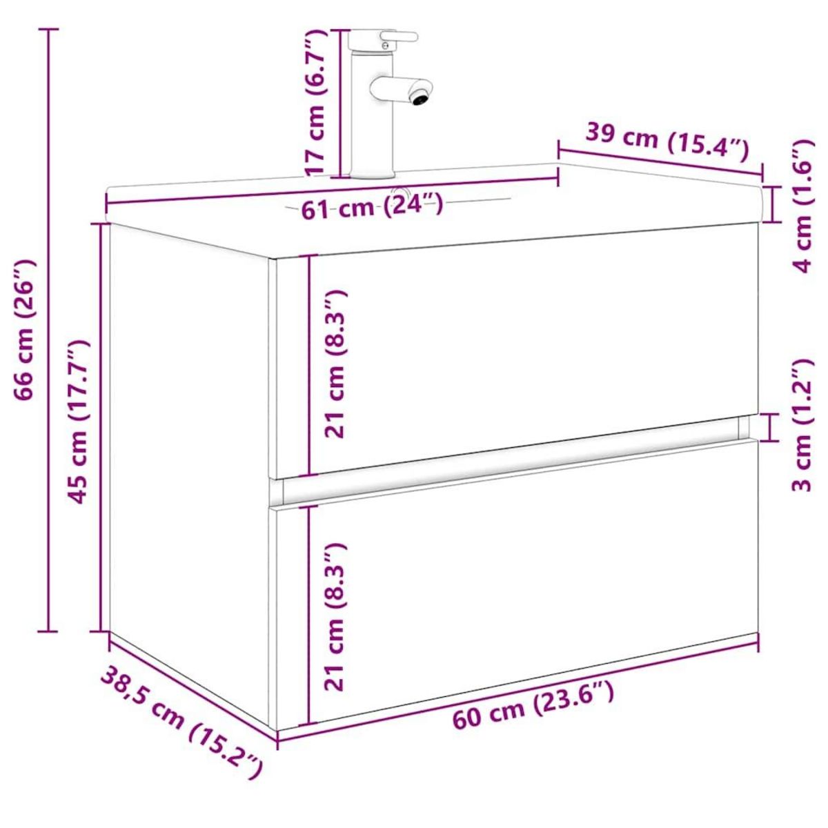VIDAXL Meuble lavabo avec bassin et robinet integres vieux bois