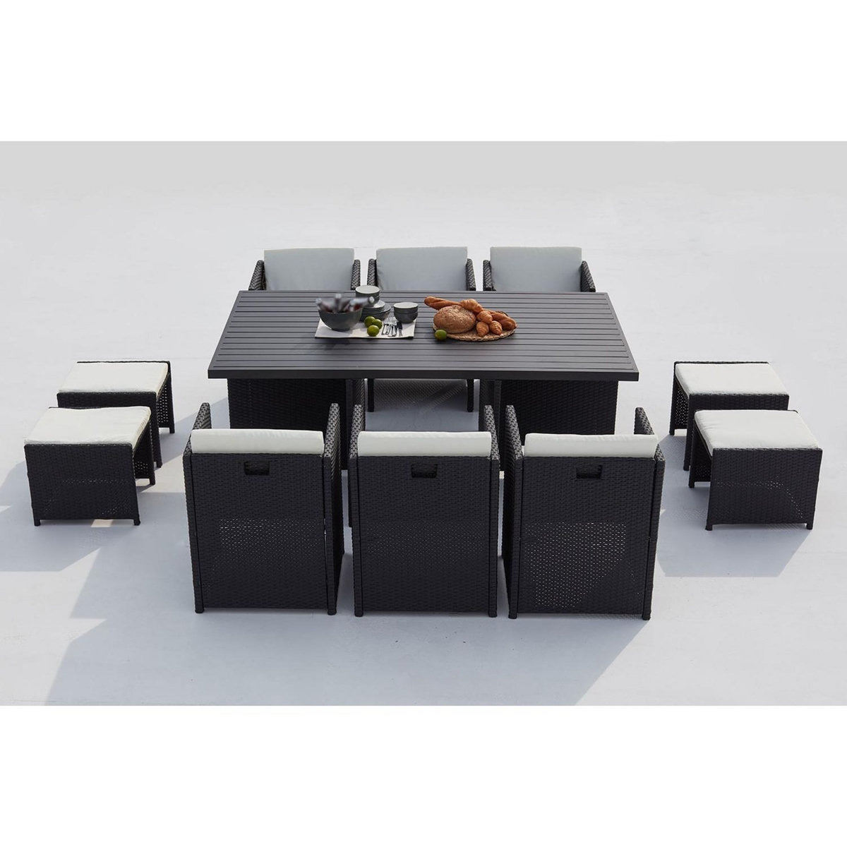 CONCEPT USINE Table et chaise 10 places encastrables alu résine noir-blanc SUNSET