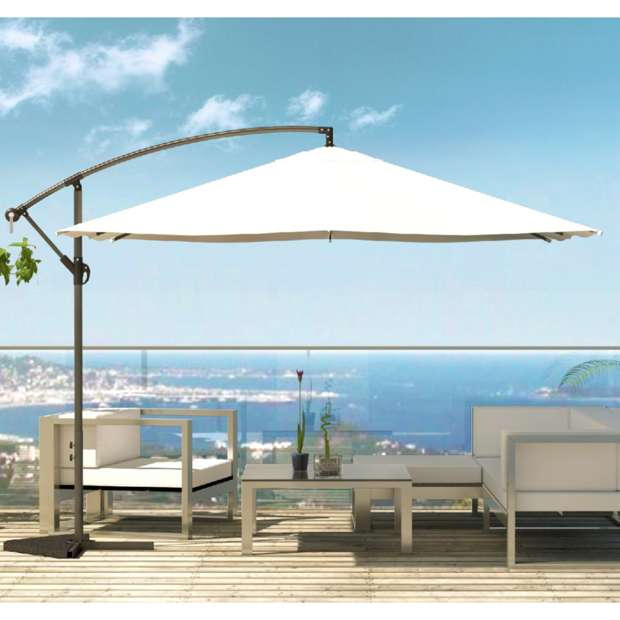 Voir la diapositive 4 : CONCEPT USINE Parasol ecru déporté carré 3 x 3 m solenzara