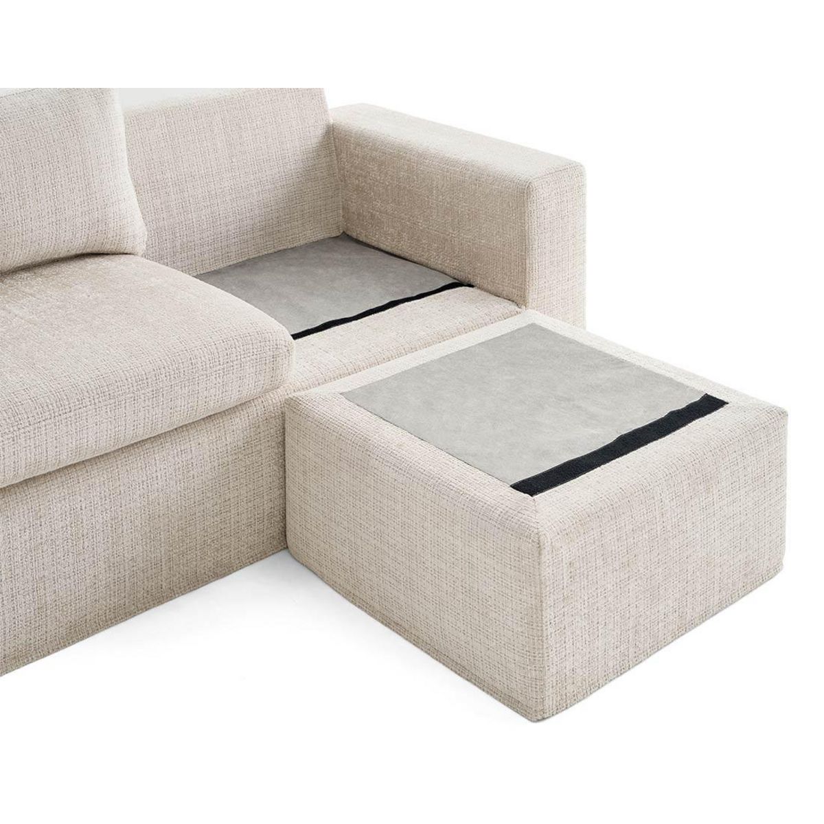 LISA DESIGN Calgary - canapé d'angle déhoussable et modulable 3 places + 1 pouf en velours texturé