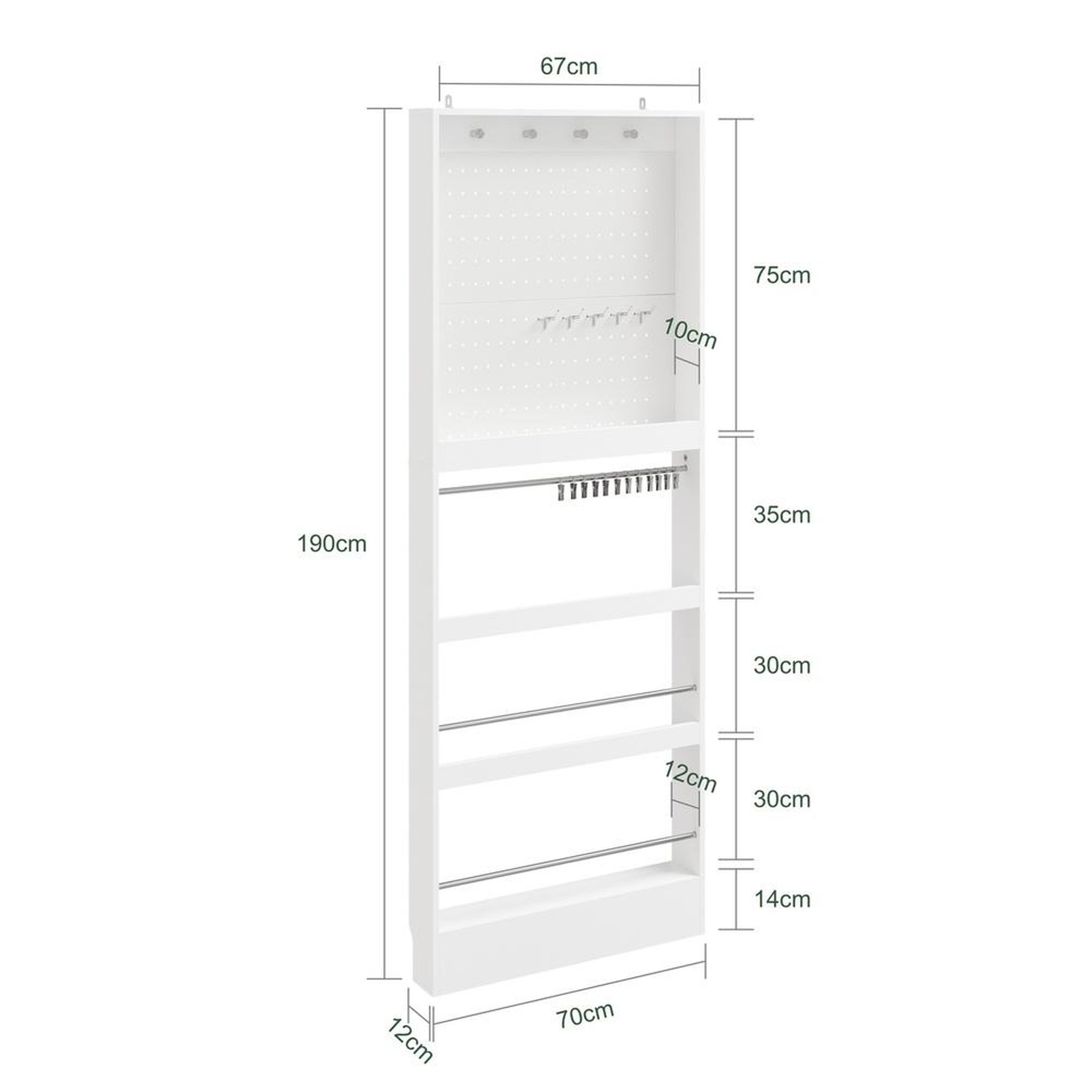 Voir la diapositive 3 : SOBUY Garderobe murale rangement entrée blanc 70x12x190cm fhk39-w