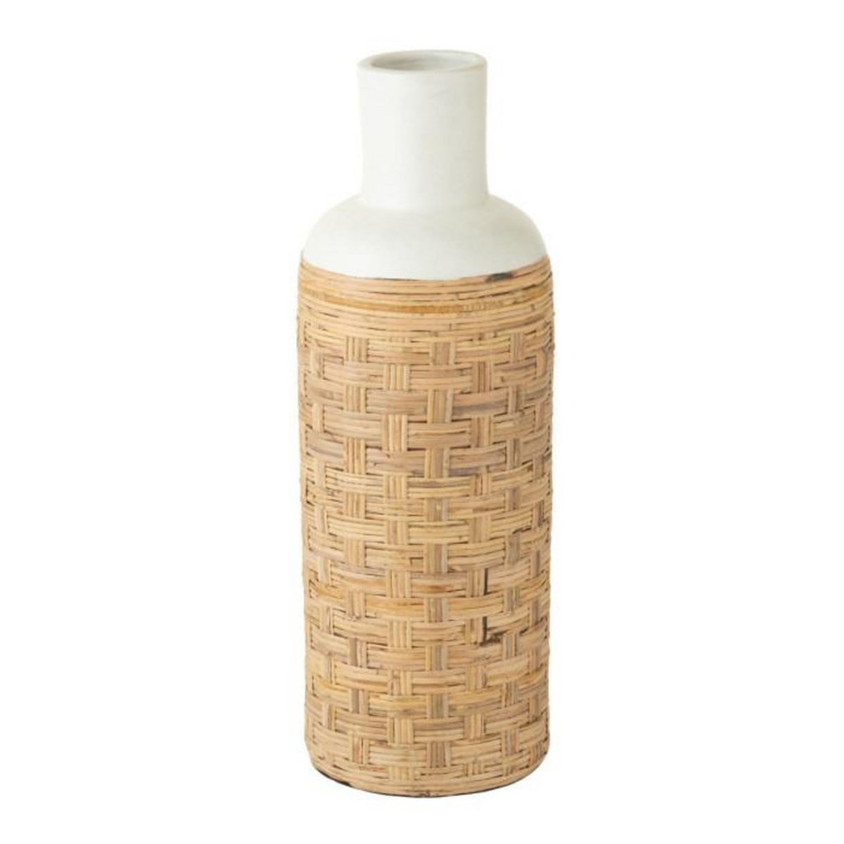 Paris Prix Vase Déco avec Tissage Rotin  Bali  75cm Blanc & Naturel
