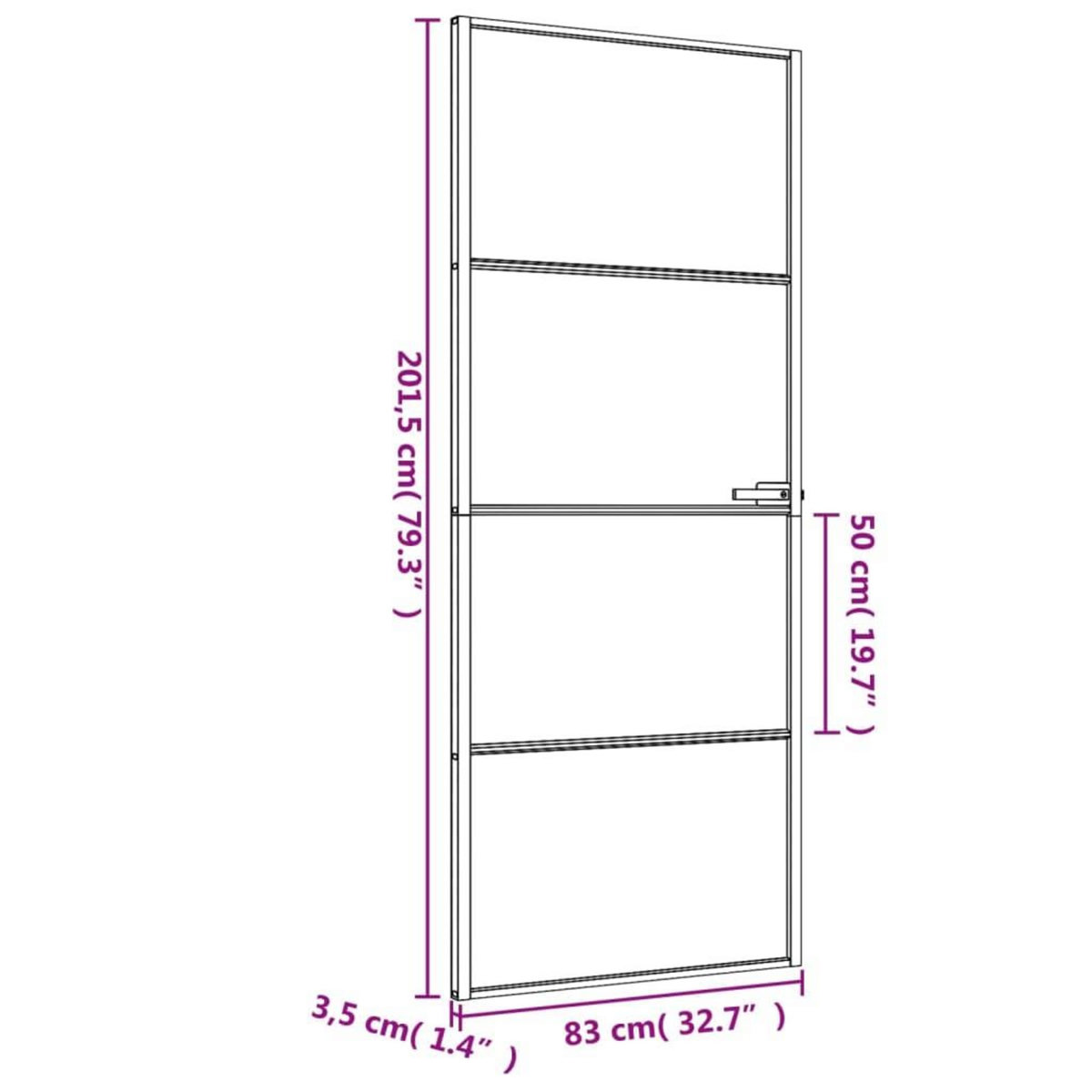VIDAXL Porte interieure mince noir 83x201,5 cm verre trempe aluminium