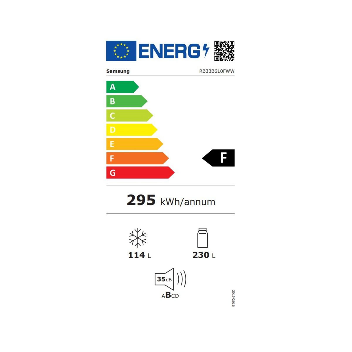 Samsung Réfrigérateur combiné 60cm 344l nofrost blanc - RB33B610FWW