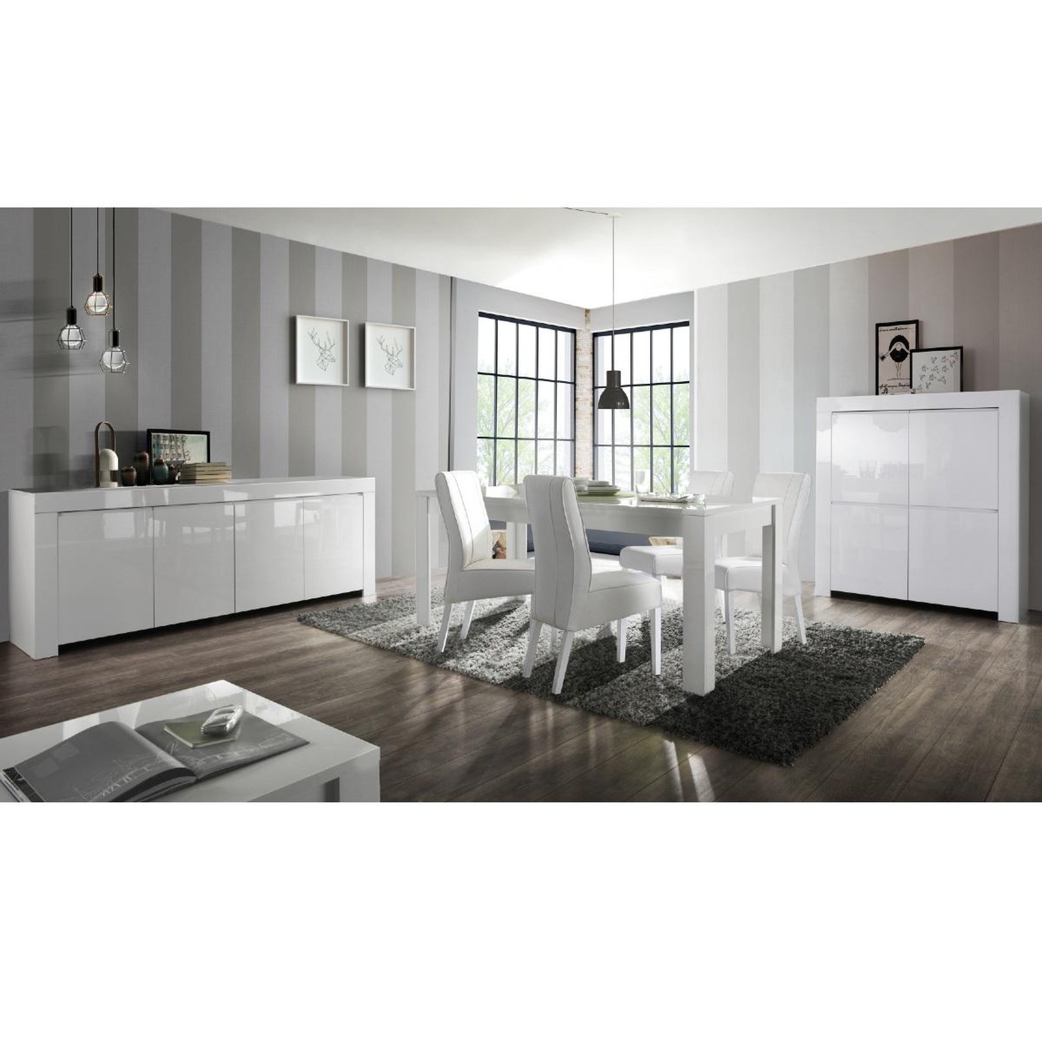 Voir la diapositive 3 : JLC KREATION Buffet design 4 portes laqué blanc 210cm APHODITE
