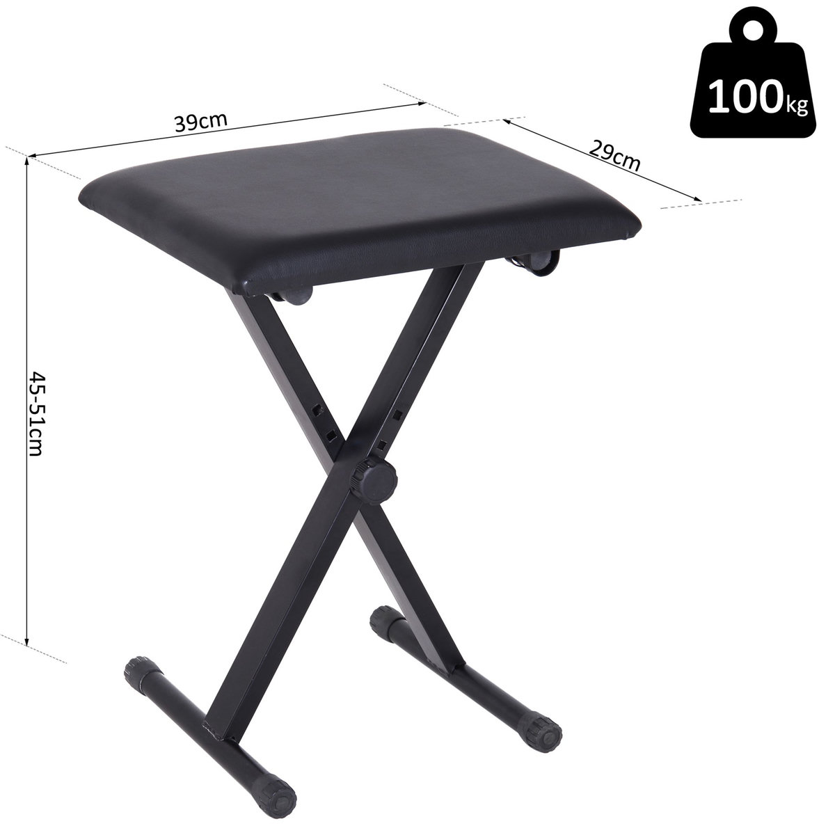 HOMCOM HOMCOM Tabouret banquette réglable pliable pour piano et clavier acier revêtement synthétique noir