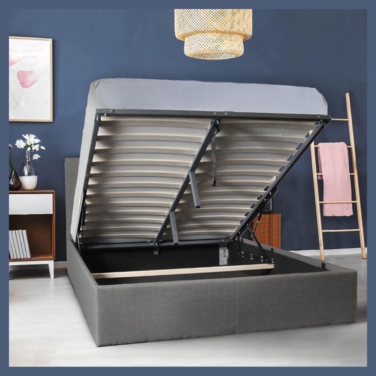 Lit coffre avec tête de lit capitonnée, livré avec sommier 140x190 CM CATANE