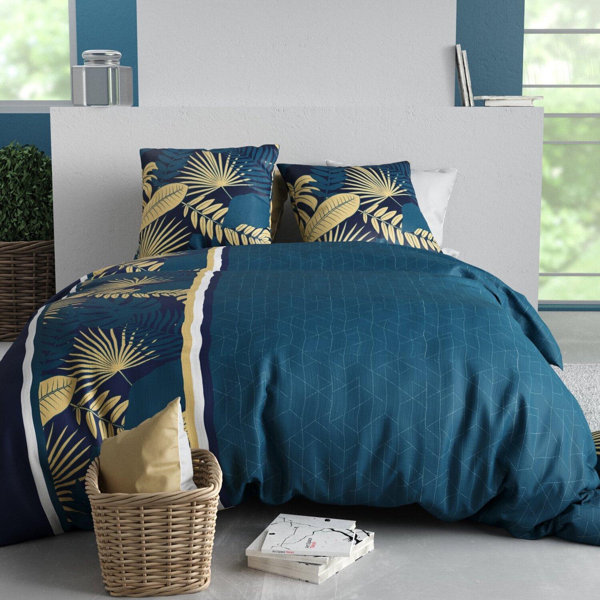 Voir la diapositive 1 : ATELIER DU COTON Parure housse de couette 100% coton 57fils tropeal