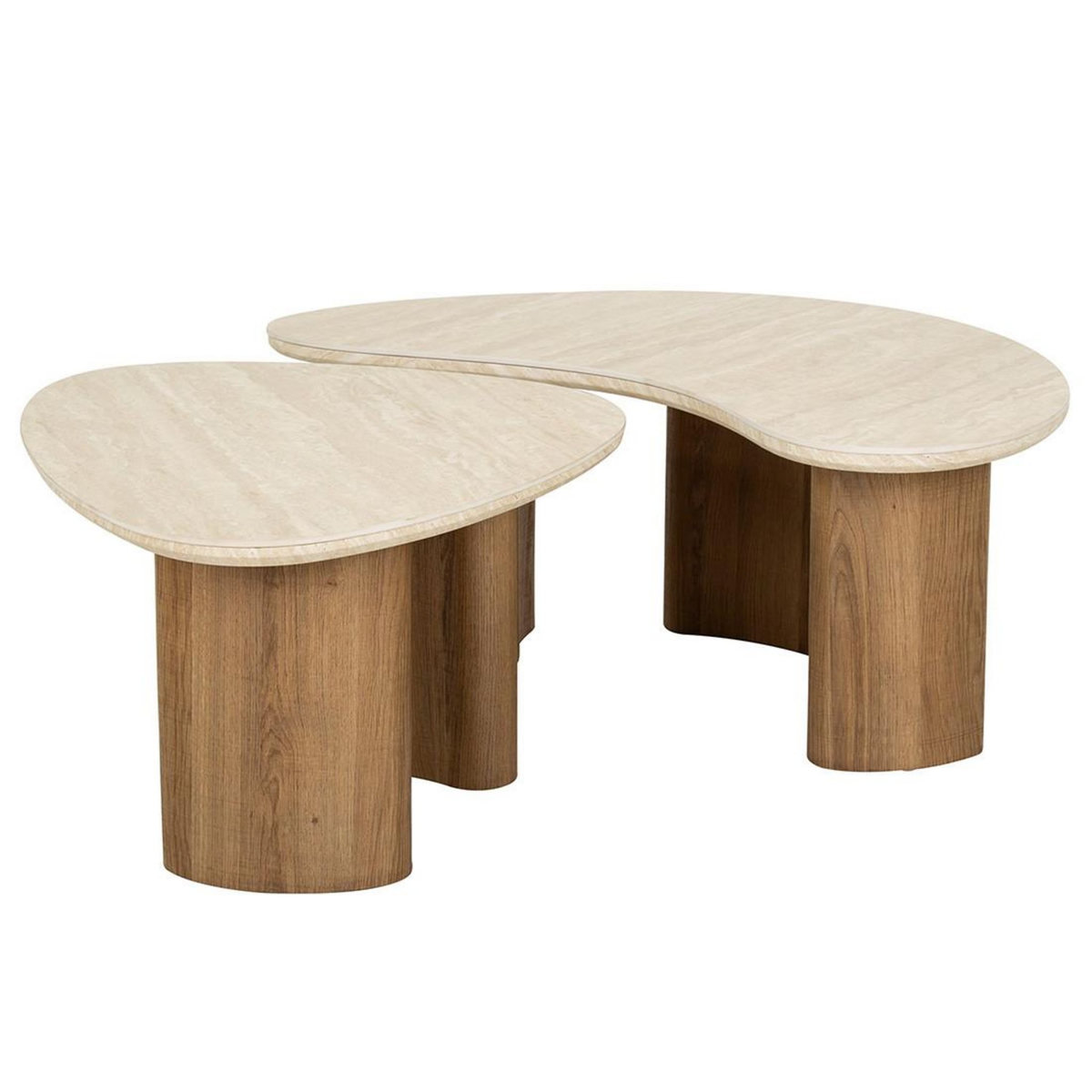LISA DESIGN Mohea - lot de 2 tables basses gigognes - effet travertin et bois - 88 et 65 cm