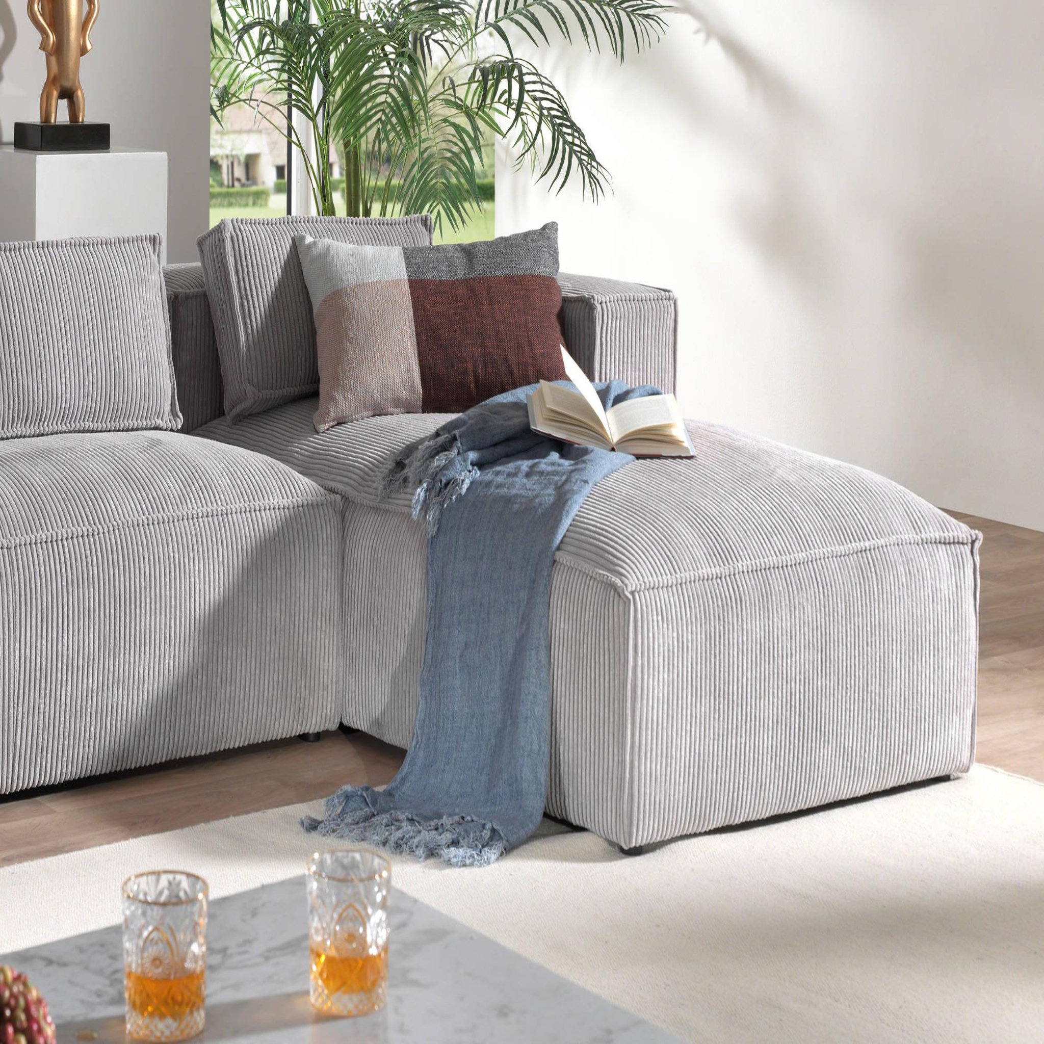 Voir la diapositive 3 : LISA DESIGN Stella - canapé d'angle - en velours côtelé - 4 places -style contemporain - droit