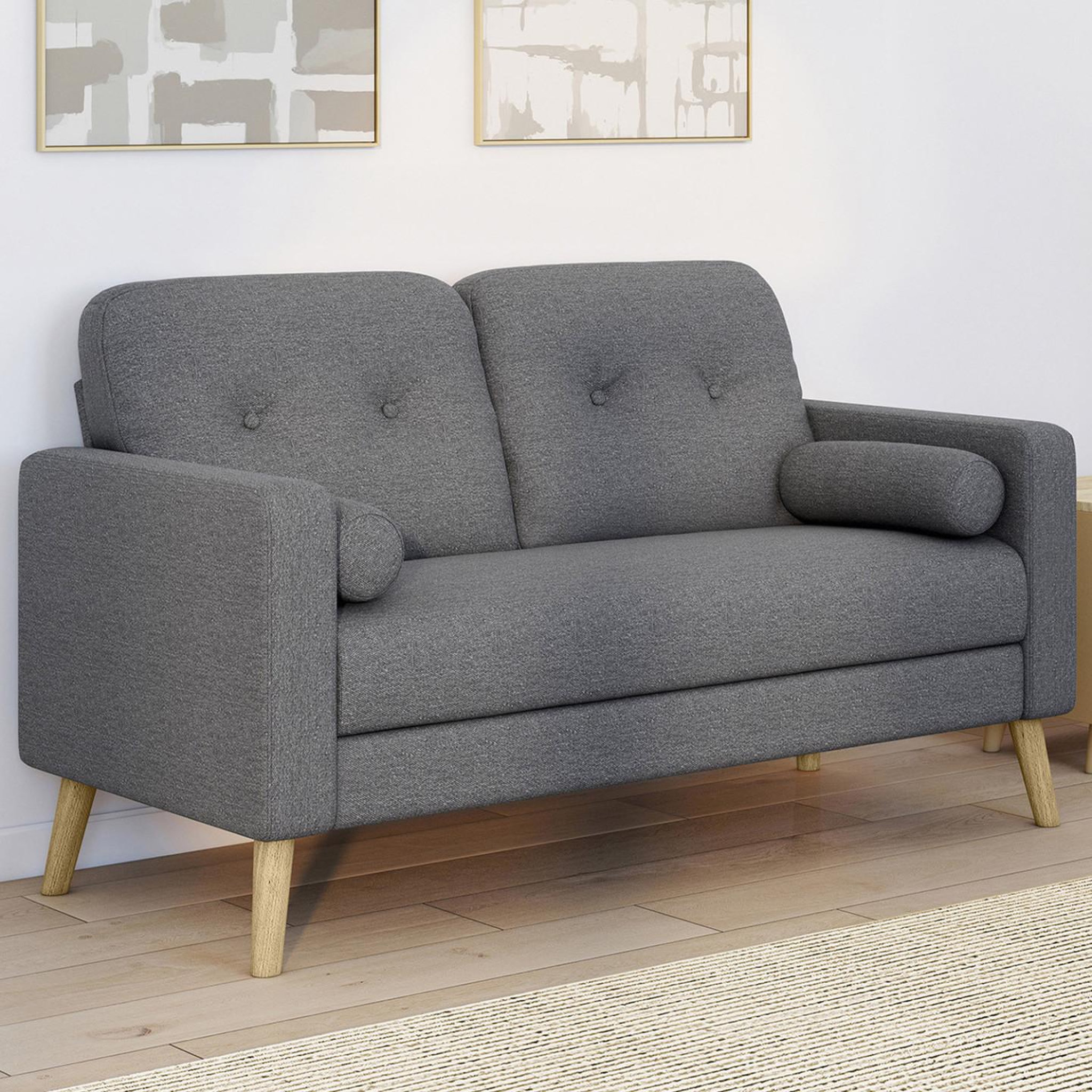 Voir la diapositive 2 : ID MARKET Canapé droit scandinave 2 places claire en tissu gris anthracite